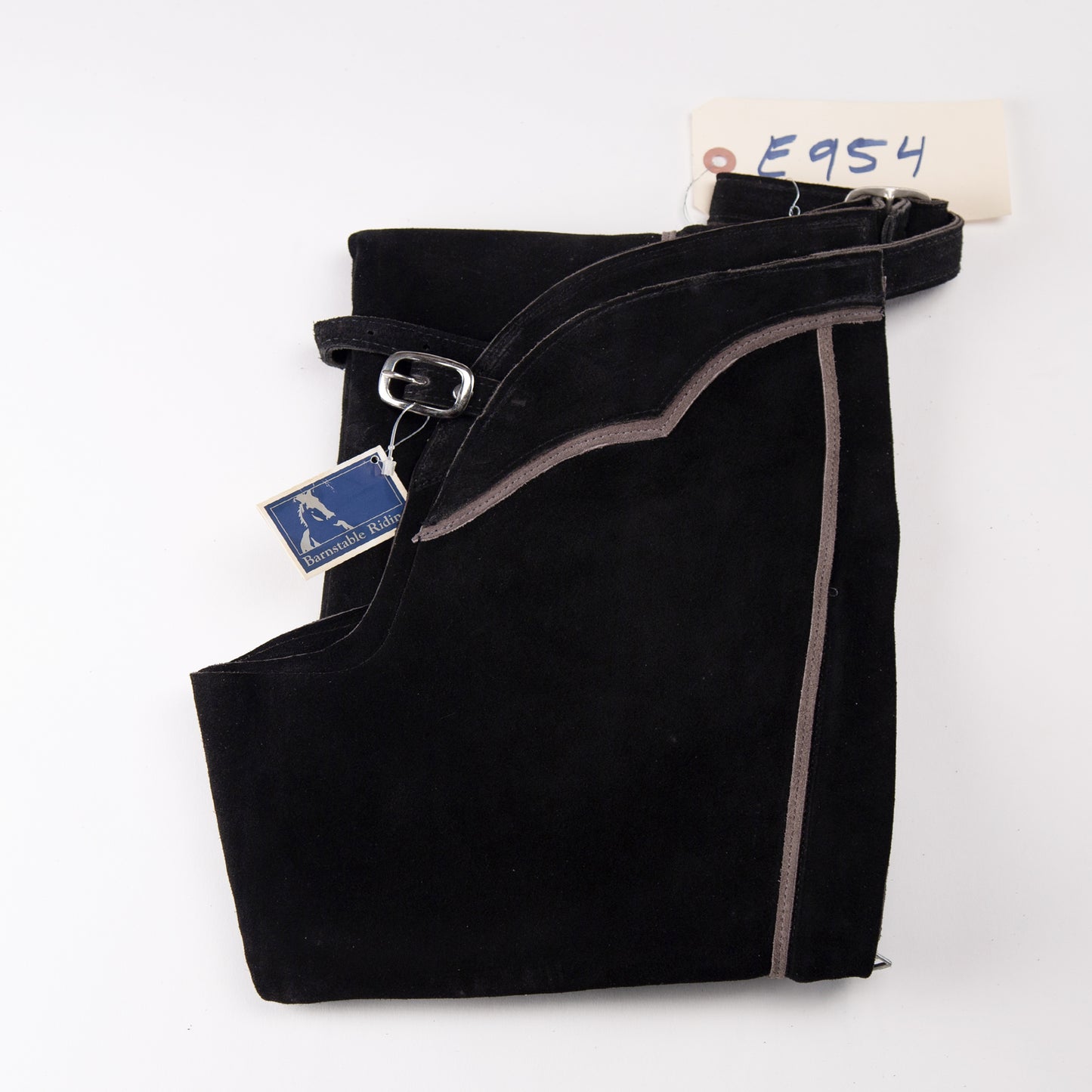 English Schooling Chaps - Black Suede - Grey Stripe
