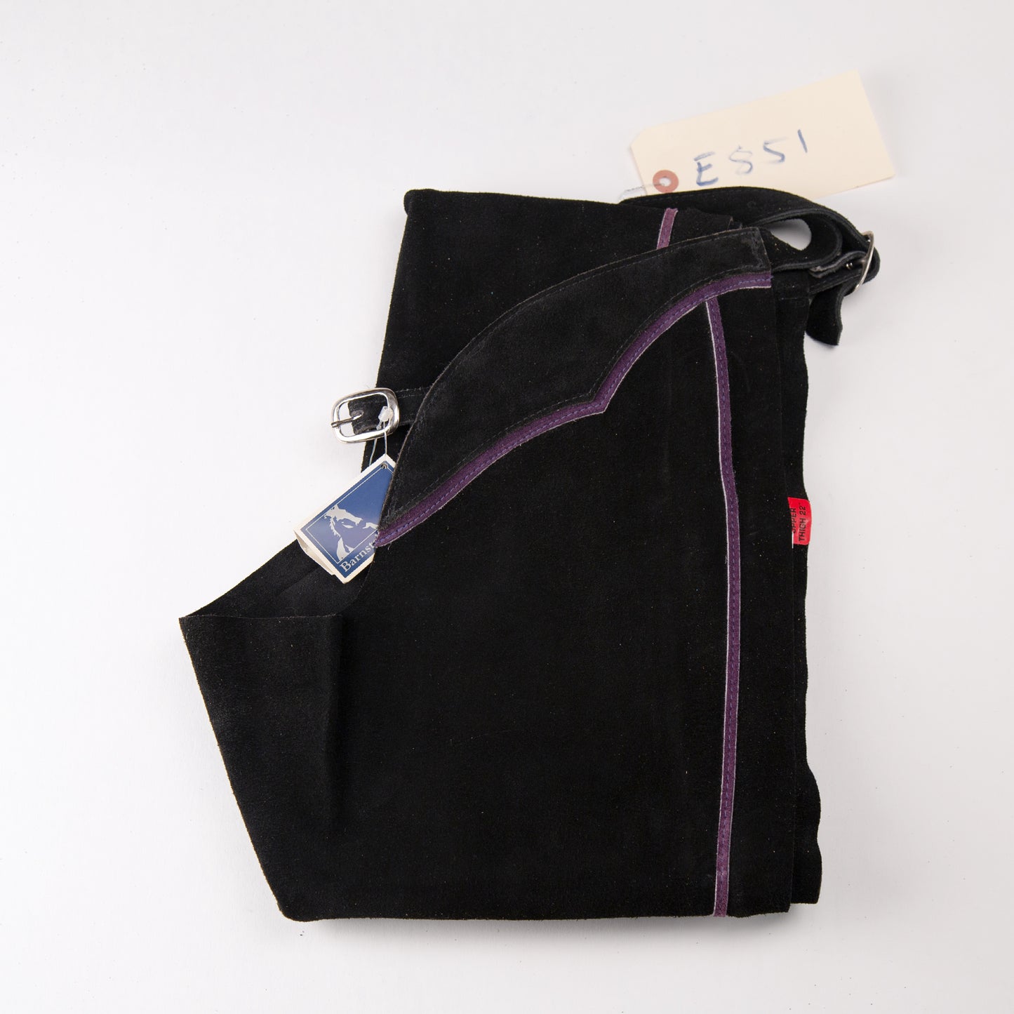 English Schooling Chaps - Black Suede - Purple Stripe plus 3in