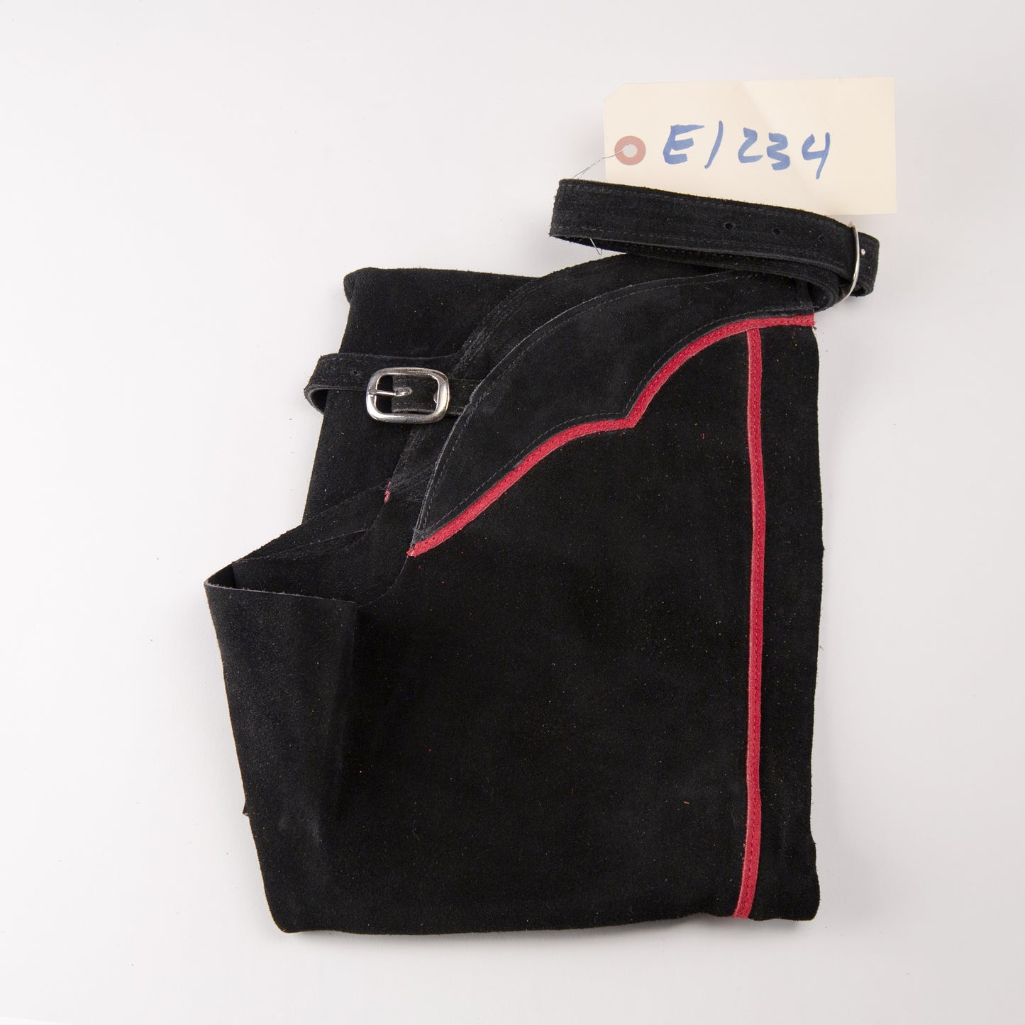 English Schooling Chaps - Black Suede - Red Stripe