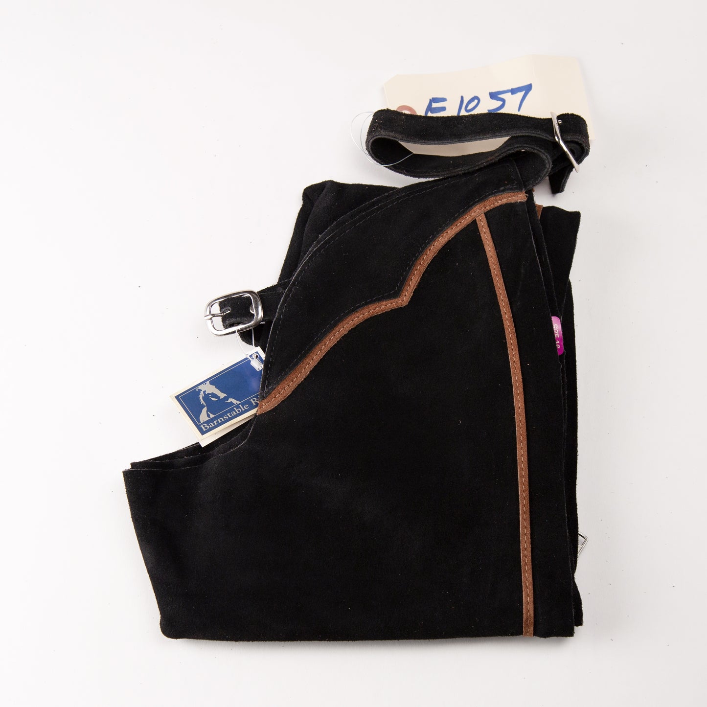 English Schooling Chaps - Black Suede - Toast Stripe