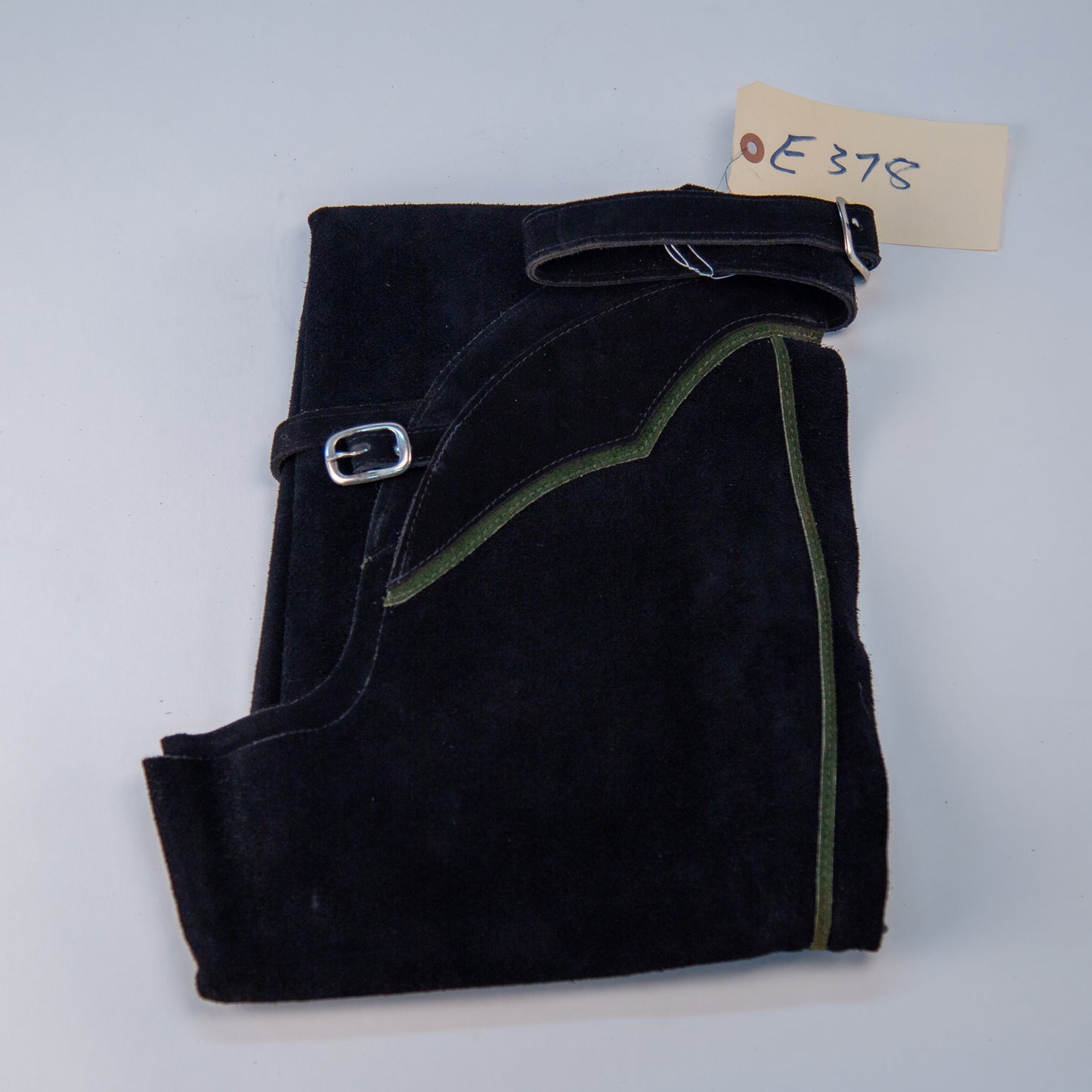 English Schooling Chaps - Black Suede - Hunter Stripe