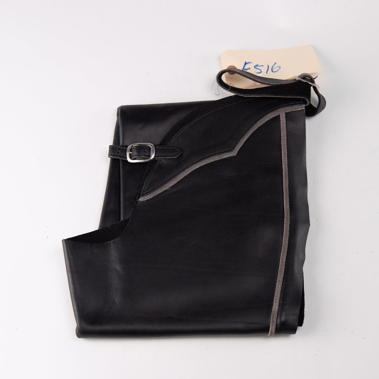 English Schooling Chaps - Black Top Grain Leather - Grey Stripe