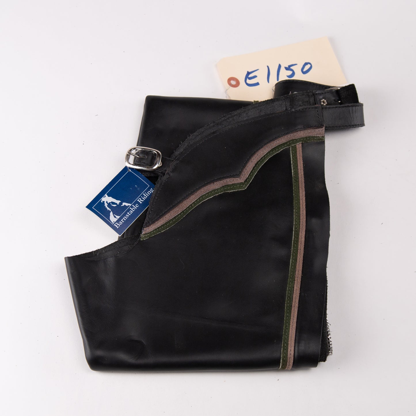 English Schooling Chaps - Black Top Grain - Grey and Hunter Stripes