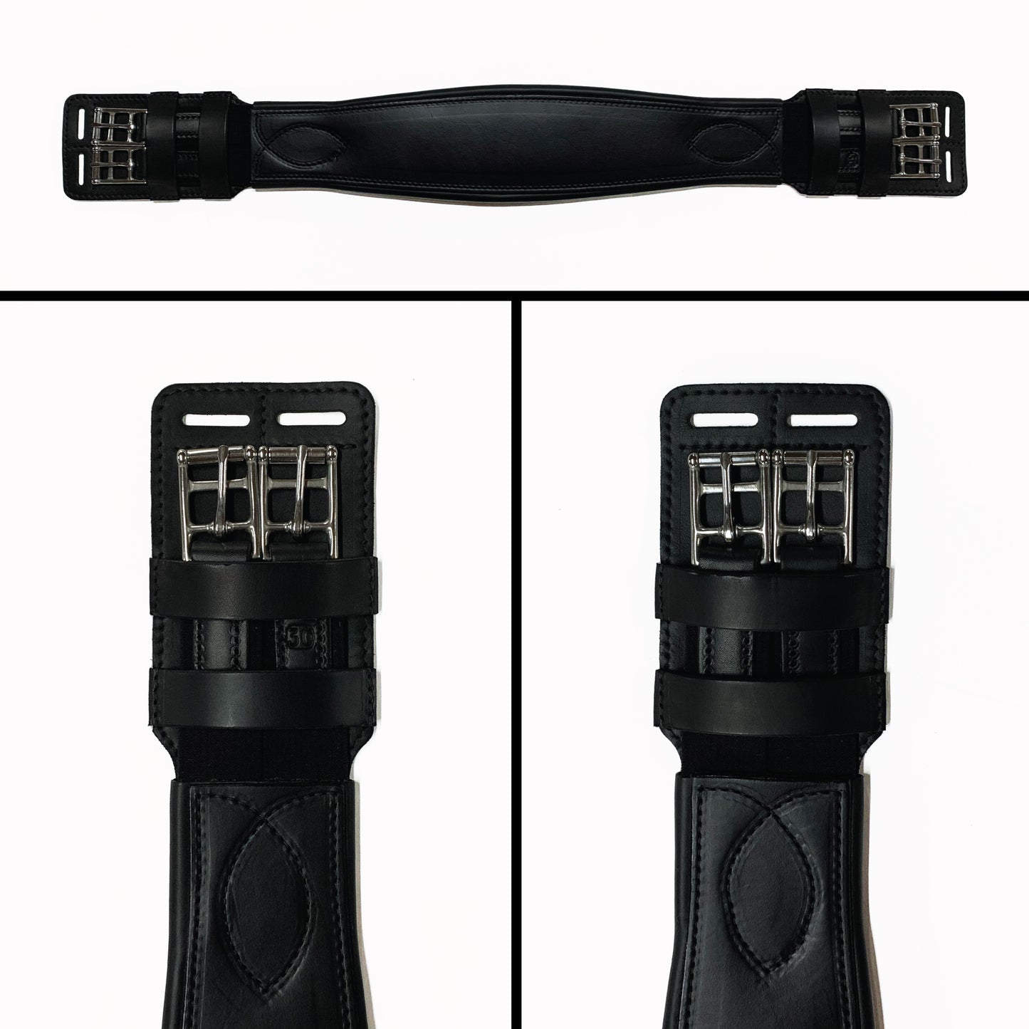 Top Grain Contour Dressage Girth - Black - Black Elastic
