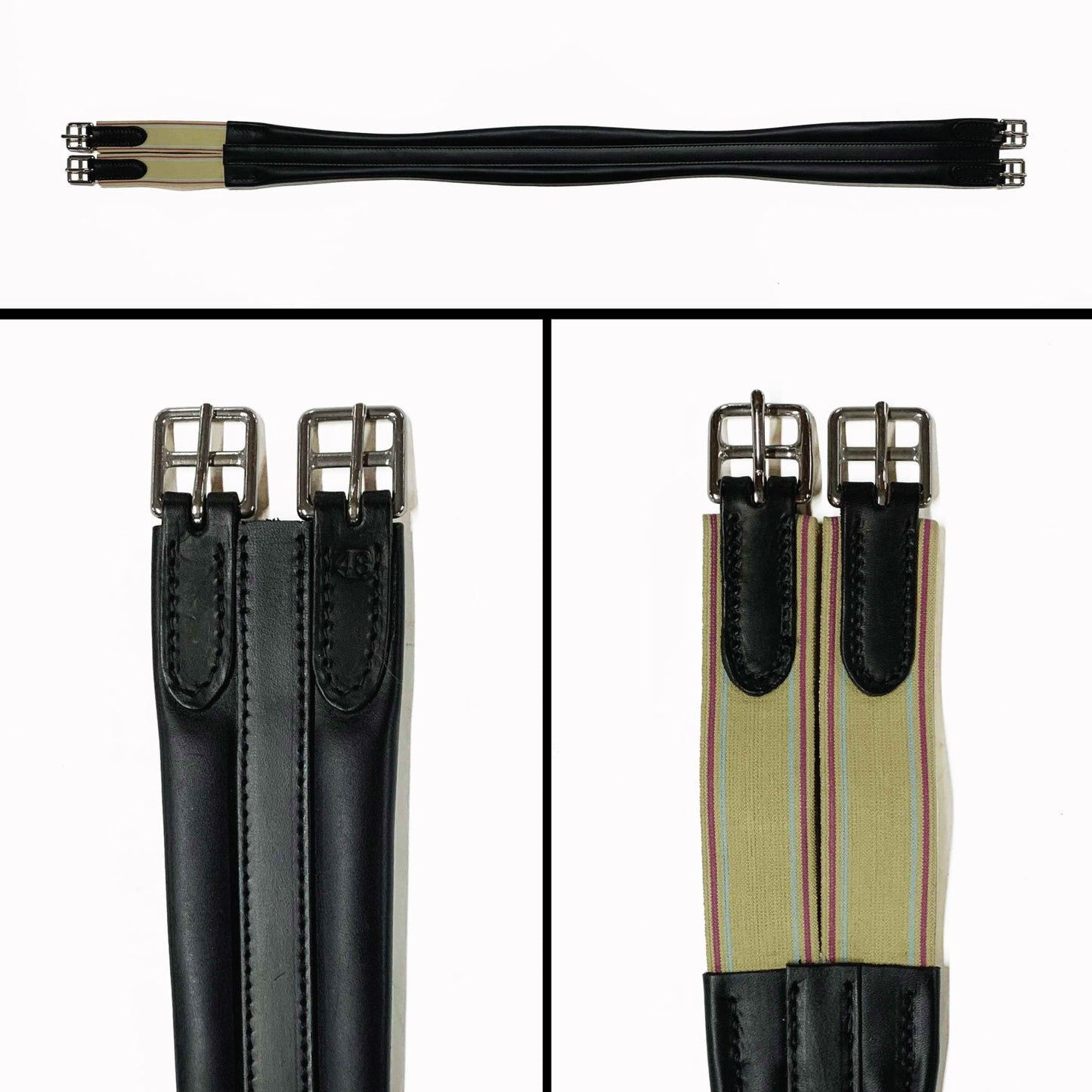 English Contour Girth - Black - Tan Elastic