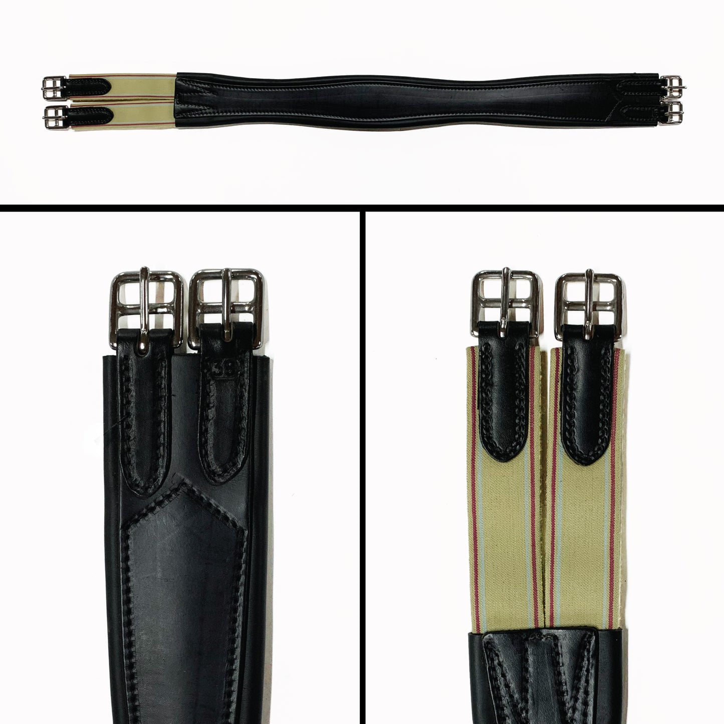 English Overlay Girth - Black - Tan Elastic