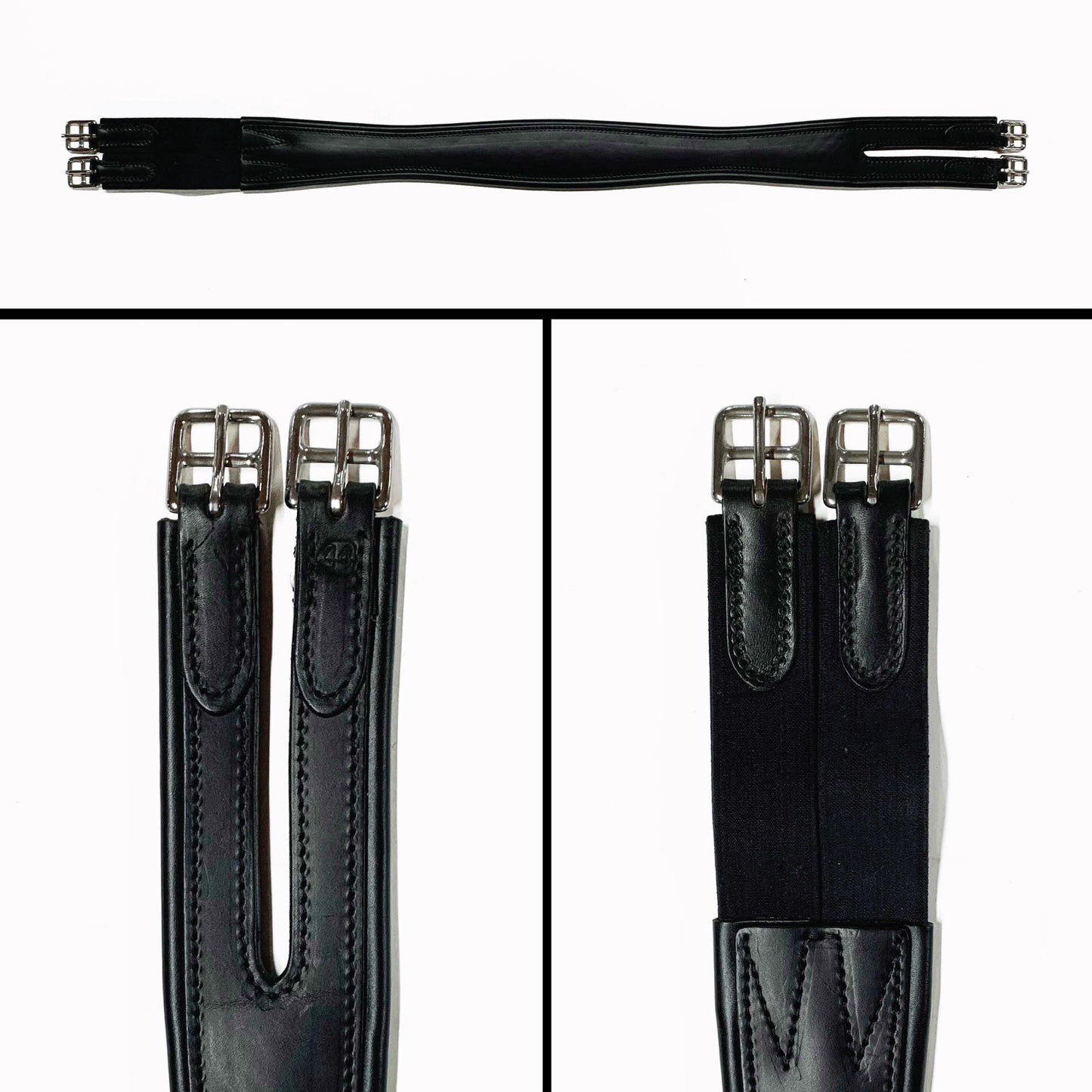 English Split End Girth - Black - Black Elastic