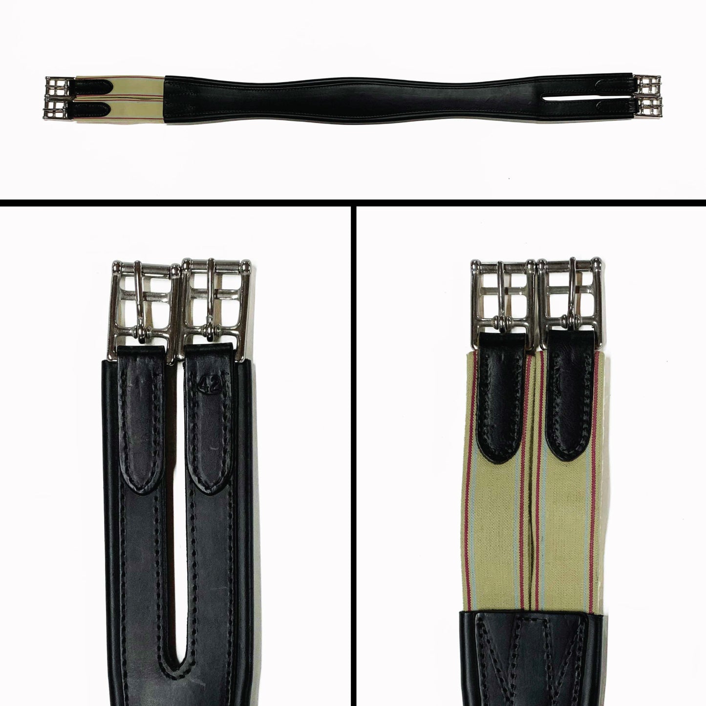 English Split End Girth - Black - Tan Elastic