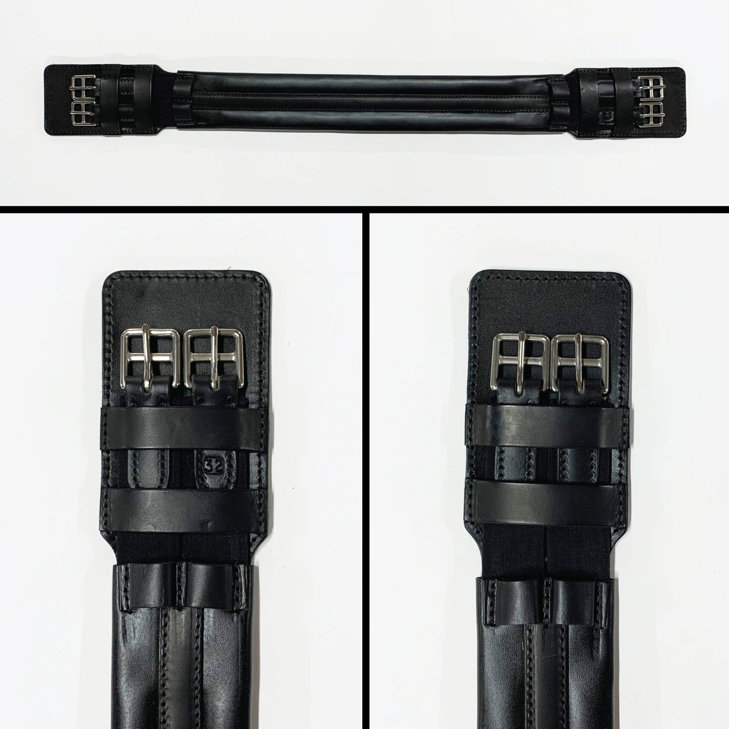 Top Grain Overlay Dressage Girth - Black - Black Elastic