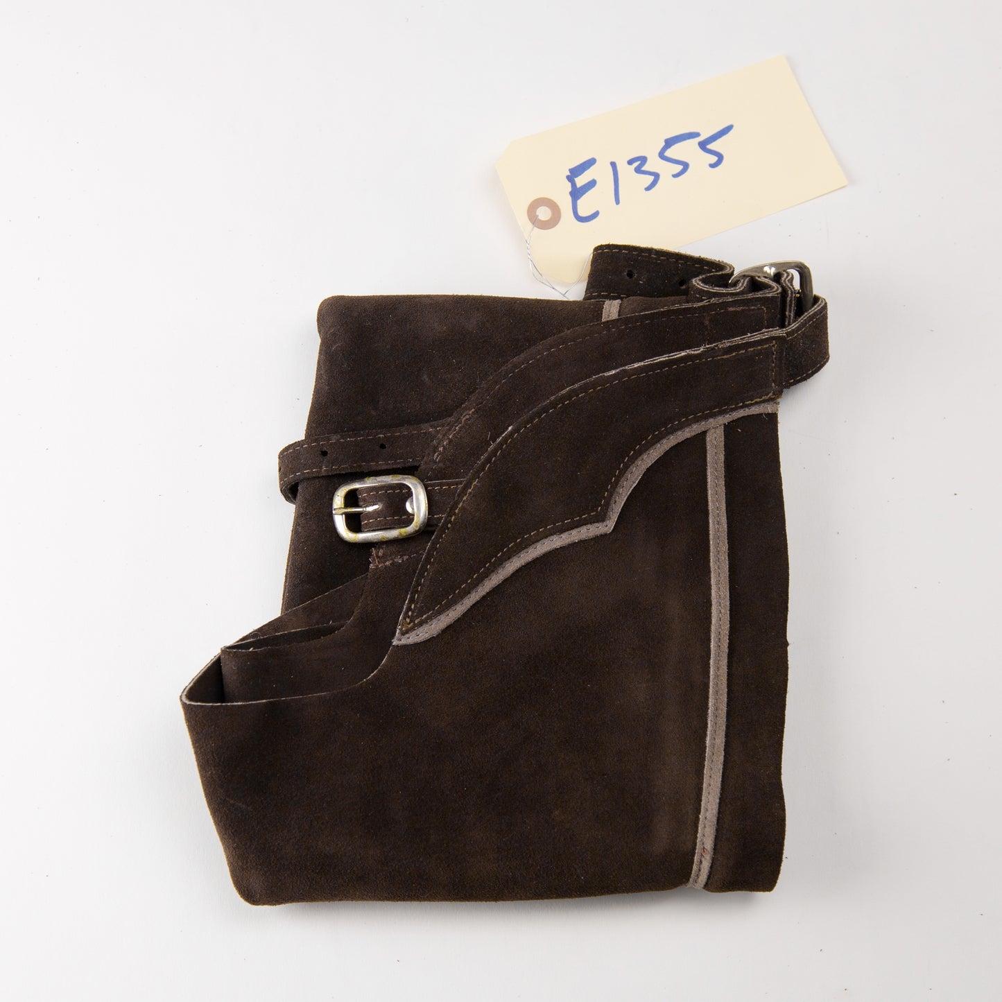English Schooling Chaps - Brown Suede - Grey Stripe