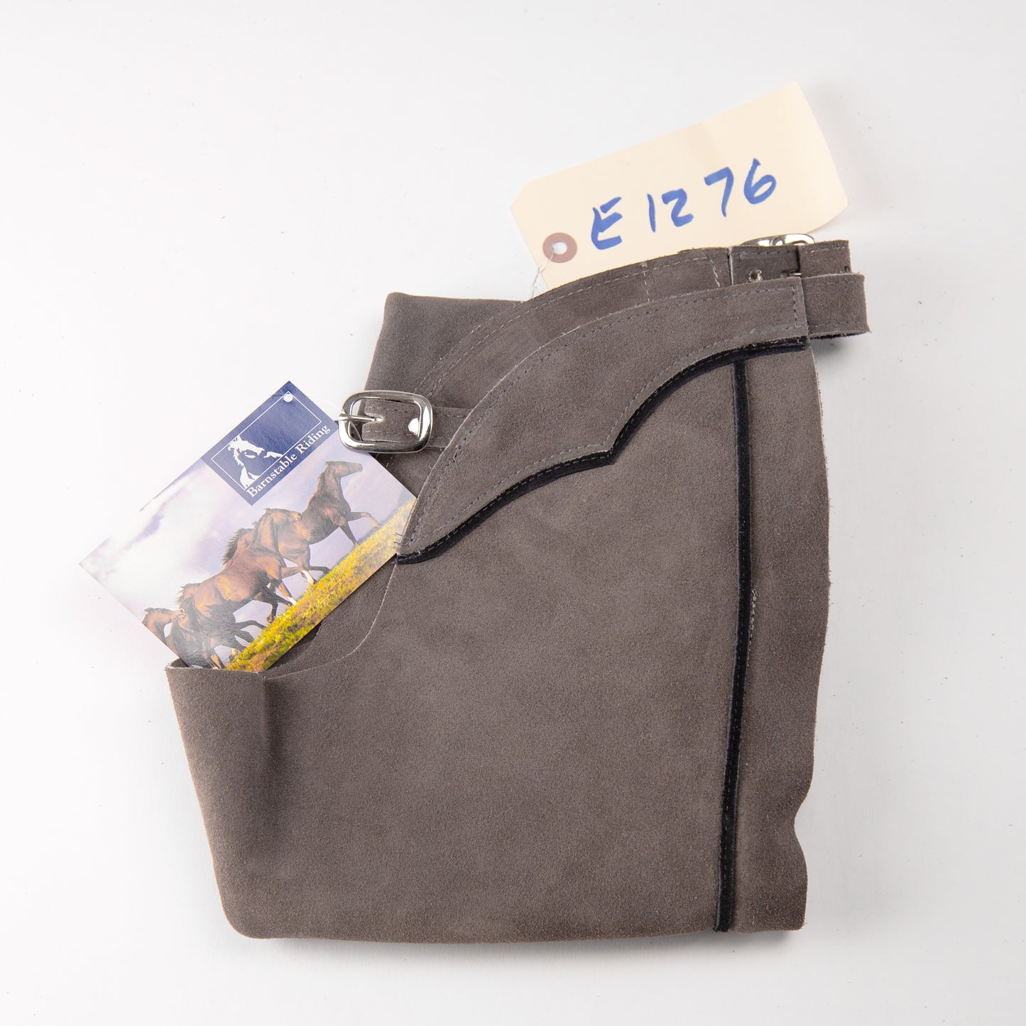 English Schooling Chaps - Grey Suede - Black Stripe
