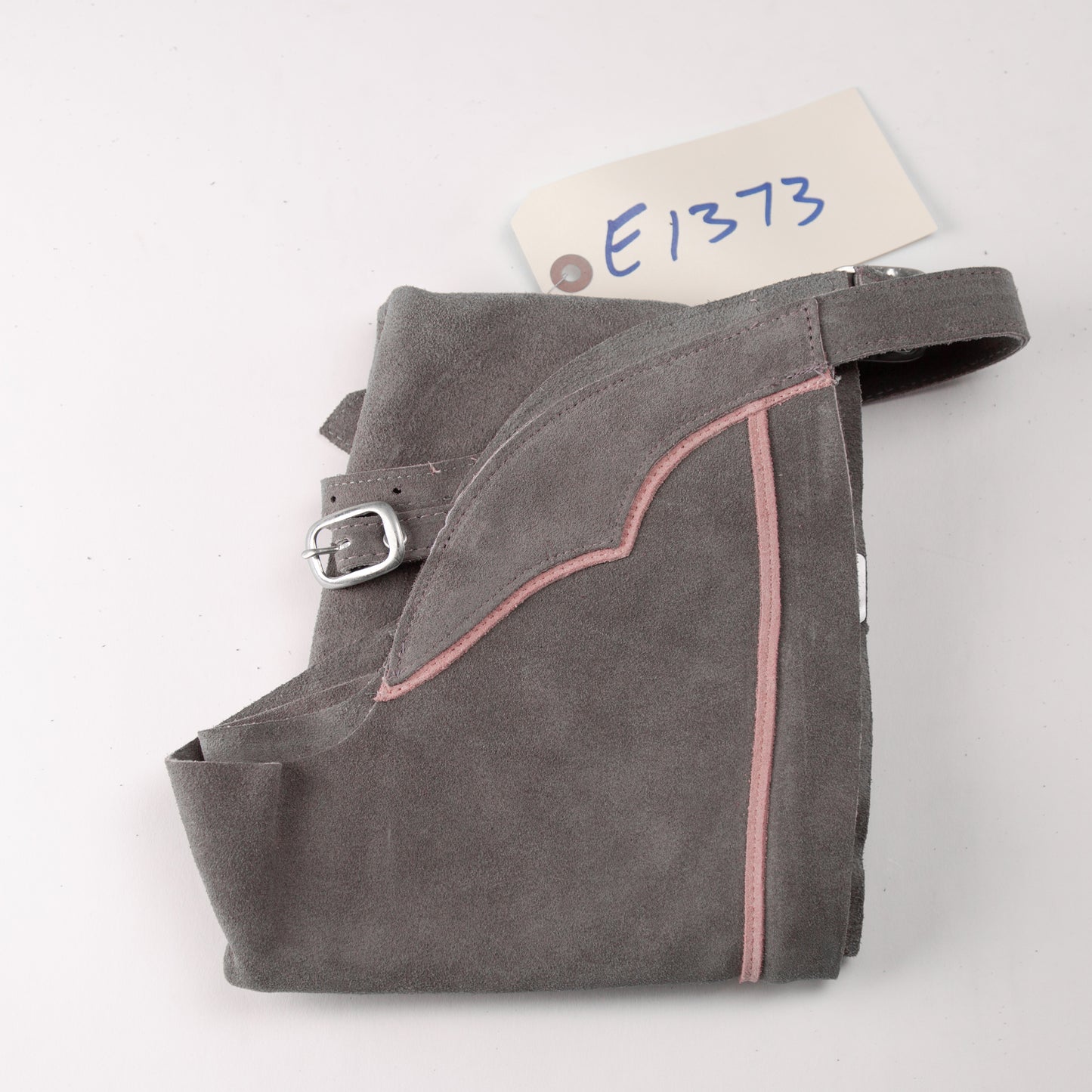English Schooling Chaps - Grey Suede - Pink Stripe