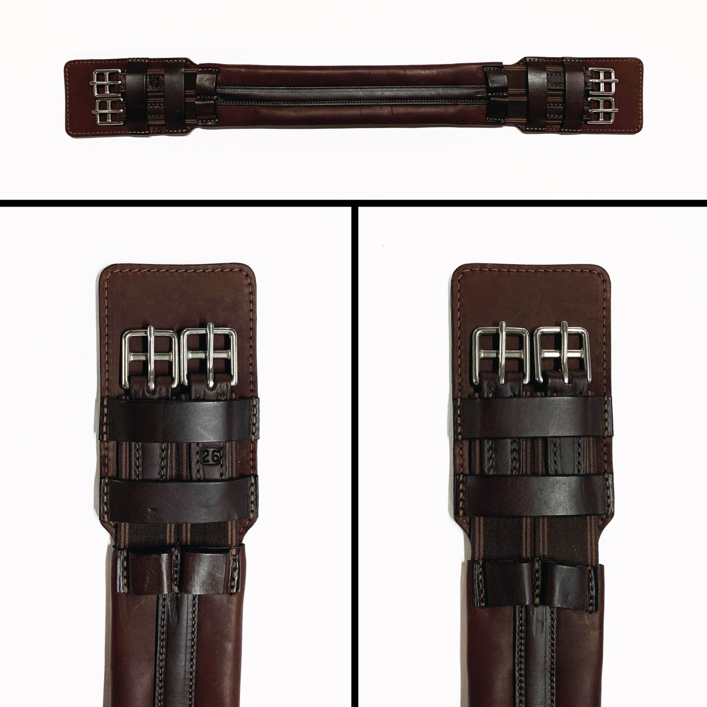 Top Grain Overlay Dressage Girth - Havana - Brown Elastic