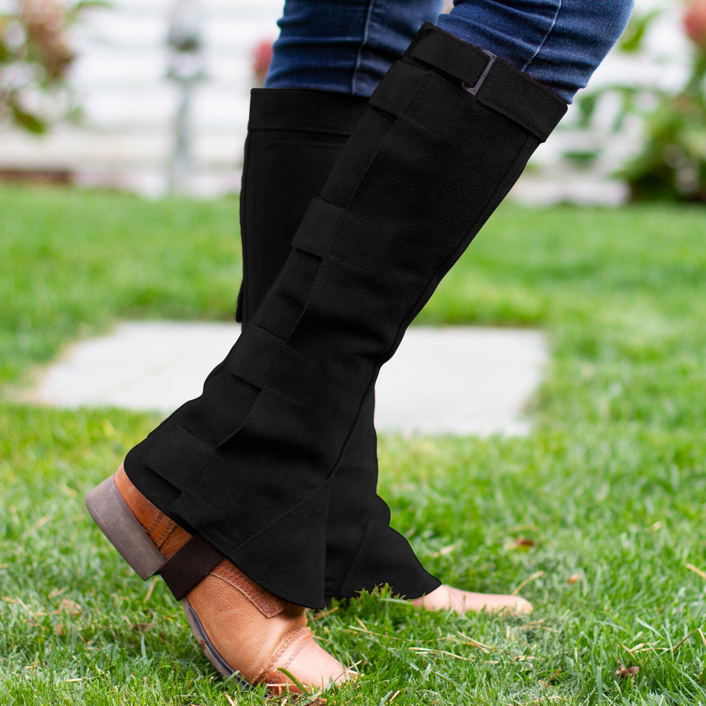 Half Chap - Black Suede - Velcro Closure