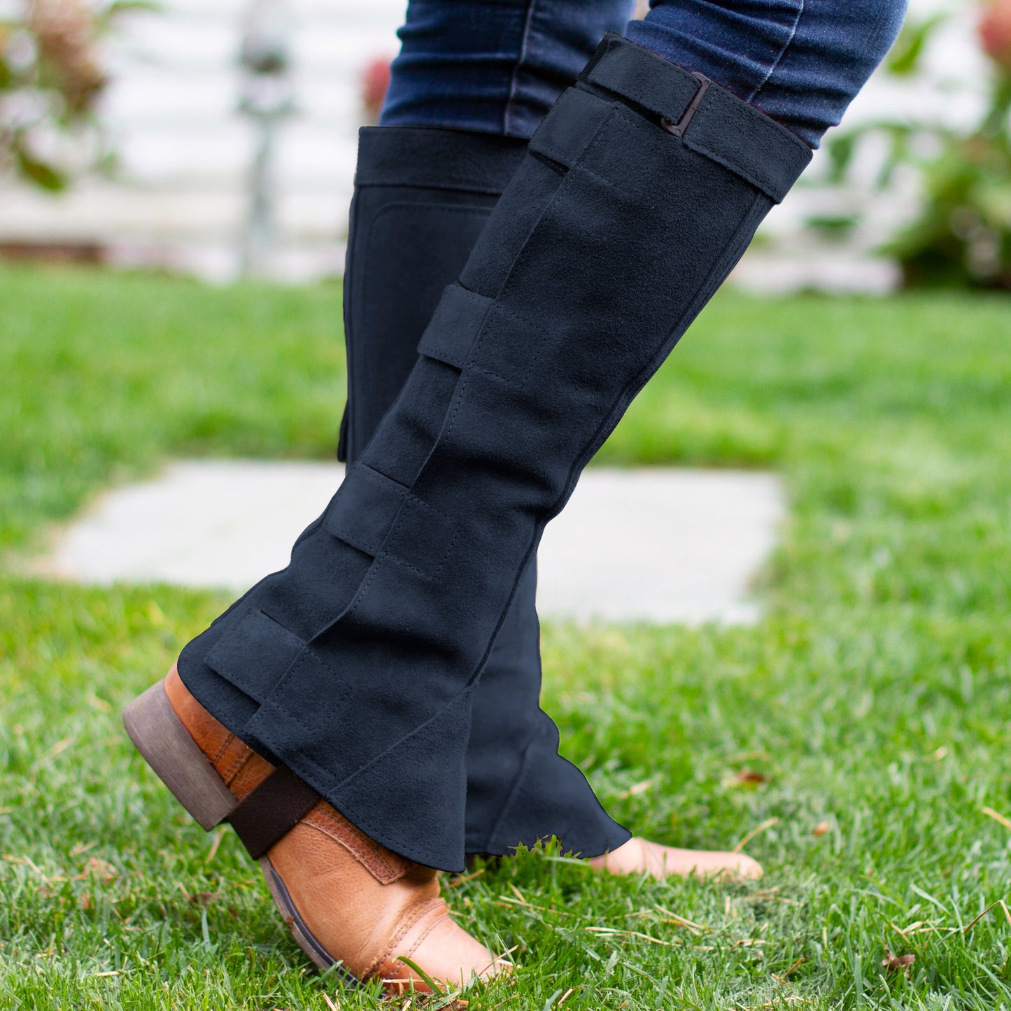 Half Chap - Navy Suede - Velcro Closure