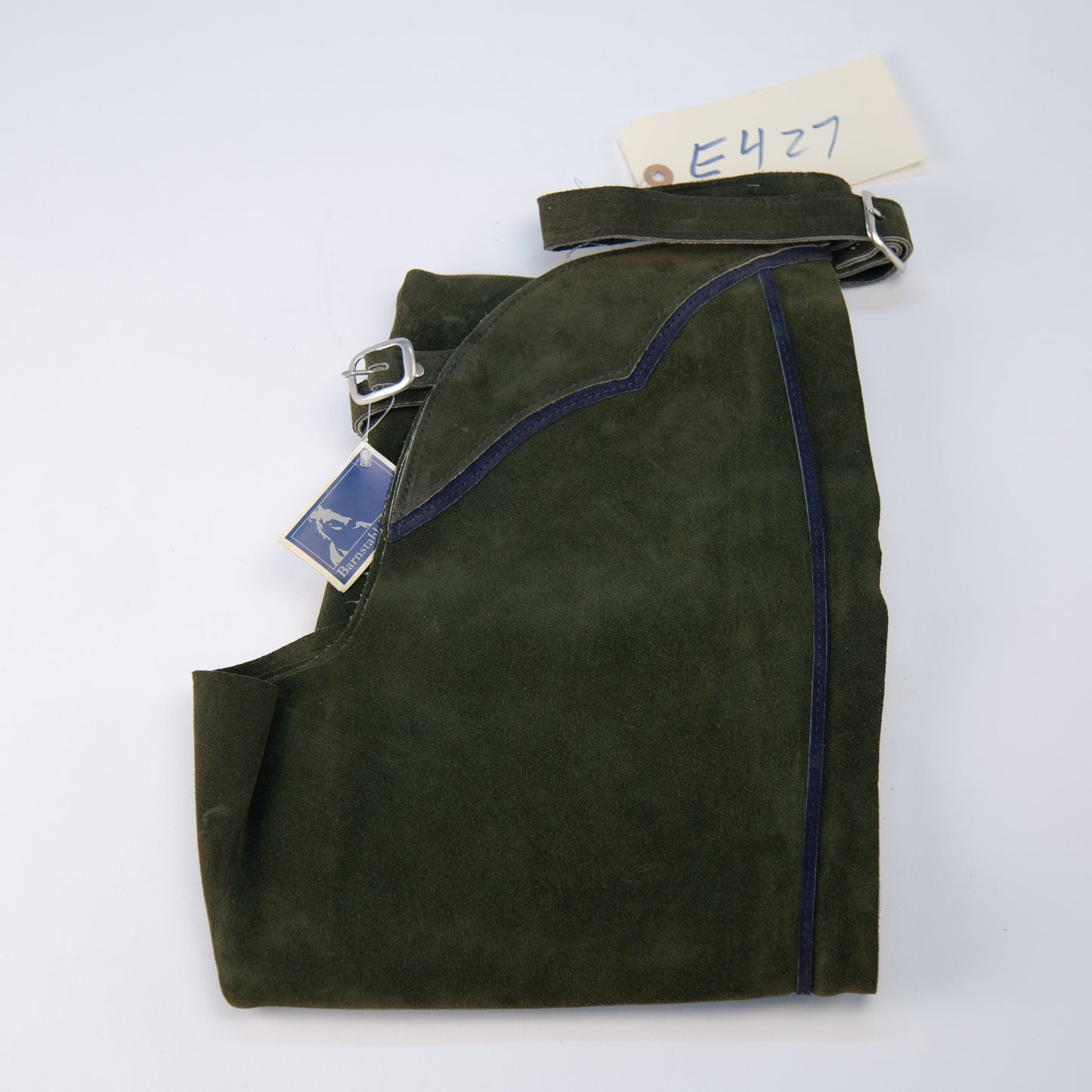 English Schooling Chaps - Hunter Suede - Navy Stripe