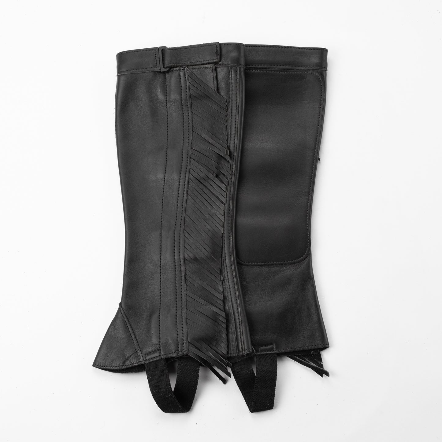 Half Chap - Fringe - Black Top Grain Leather - Velcro Closure