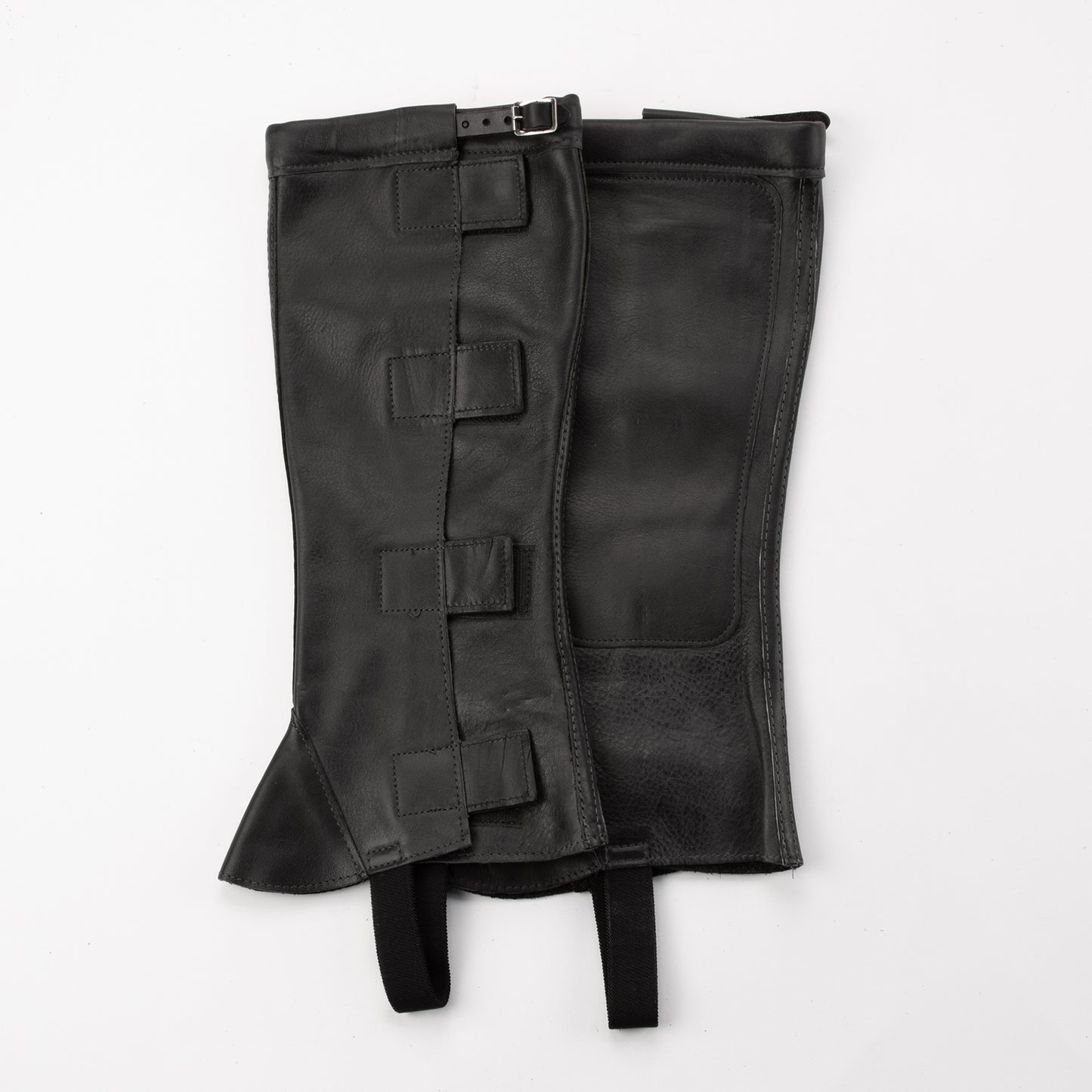 Half Chap - Black Top Grain Leather - Velcro & Buckle Closure