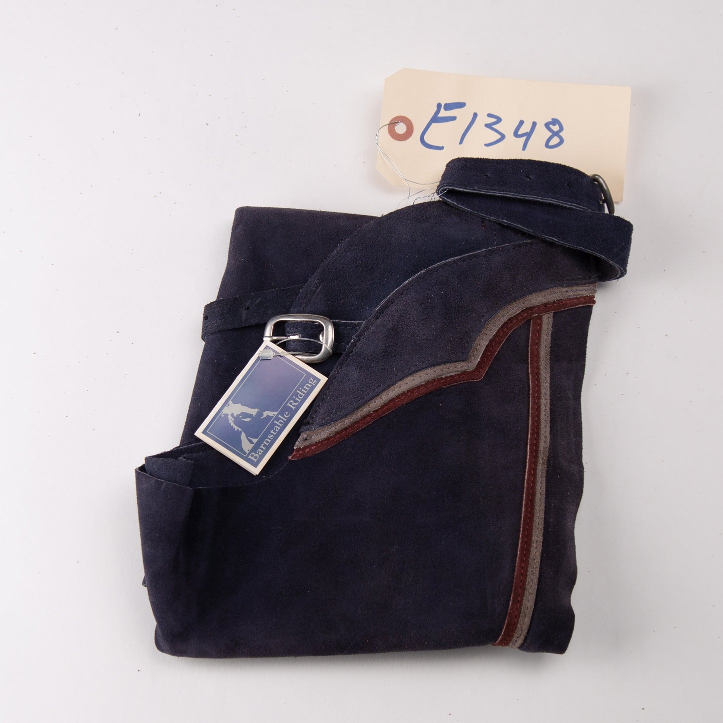 English Schooling Chaps - Navy Suede - Grey and Burgundy Stripes