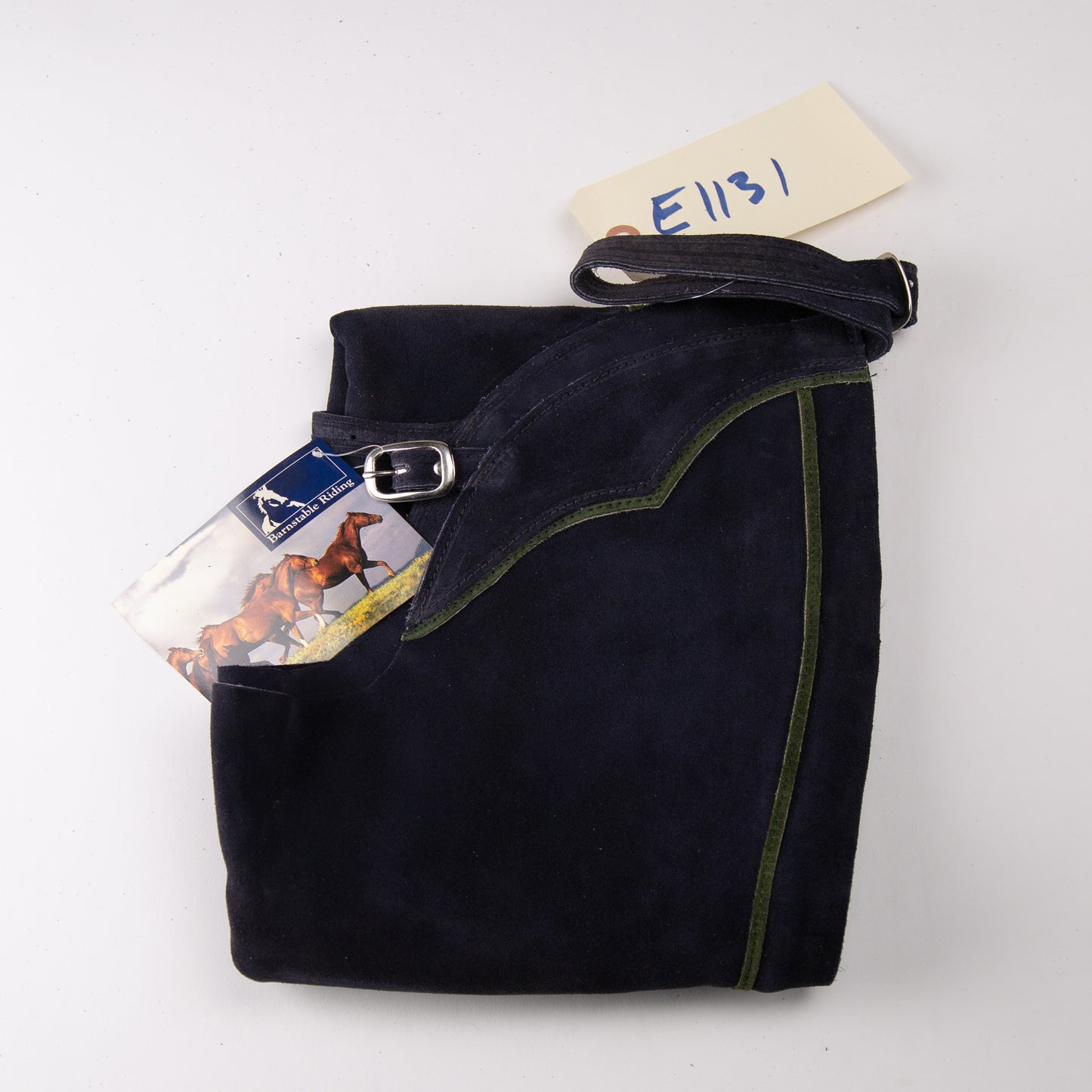 English Schooling Chaps - Navy Suede - Hunter Stripe