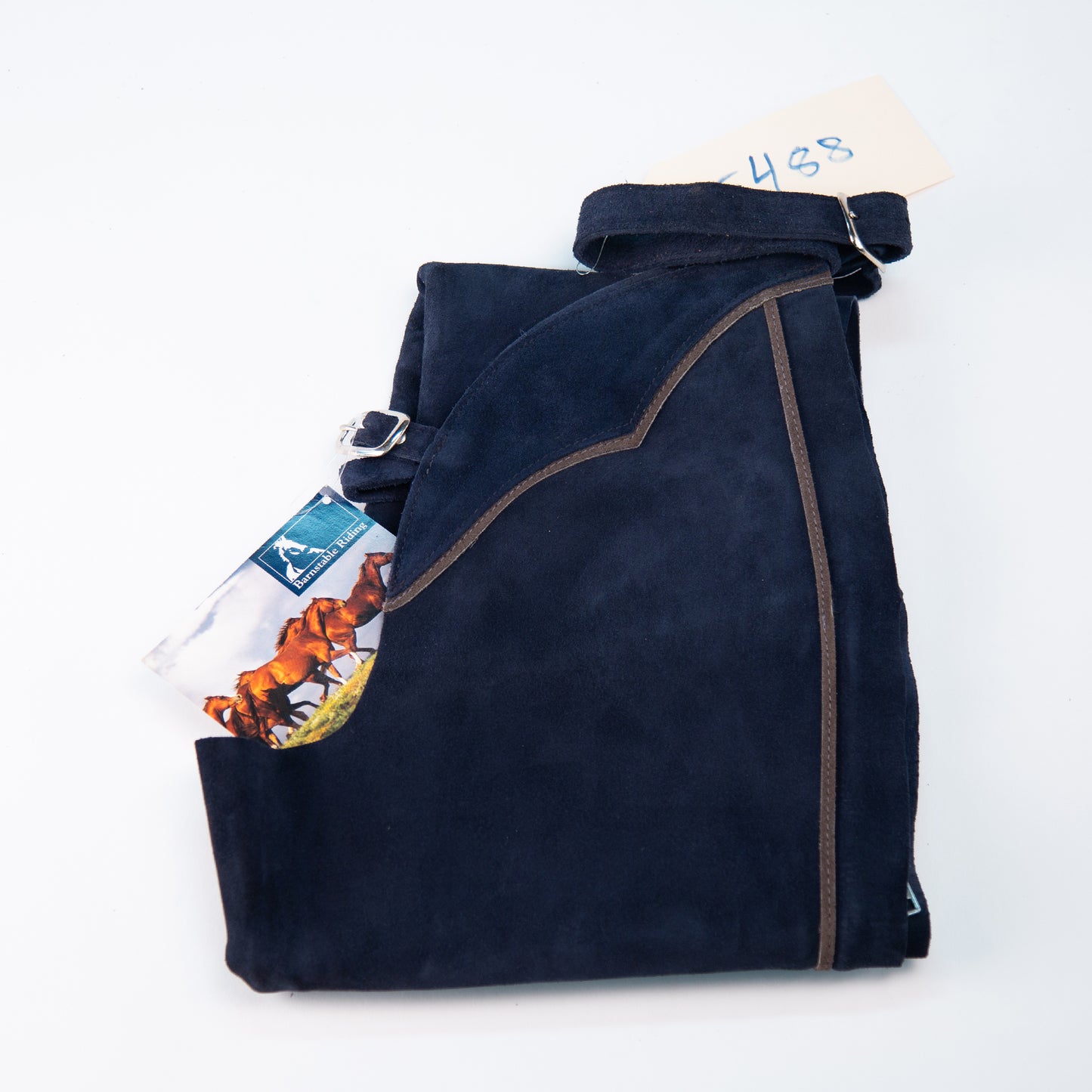 English Schooling Chaps - Navy Suede - Grey Stripe