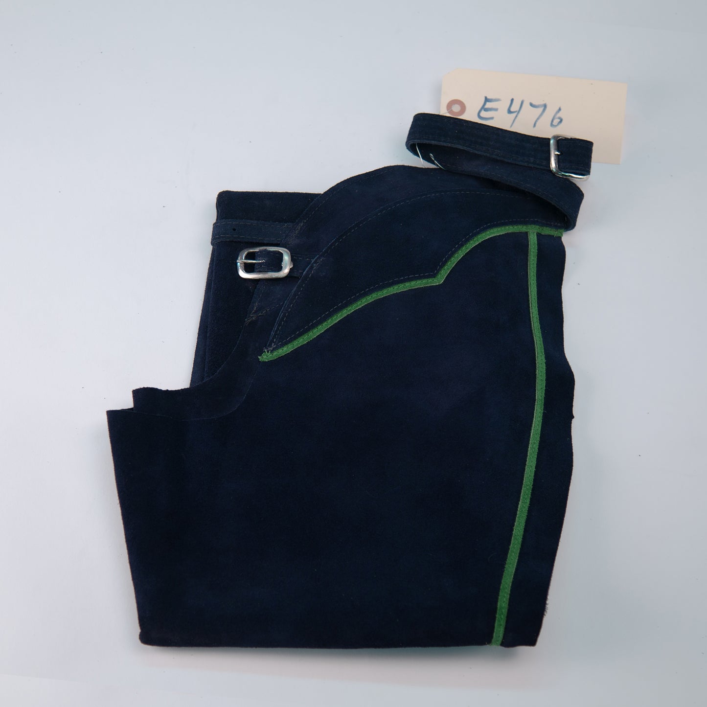 English Schooling Chaps - Navy Suede - Kelly Stripe
