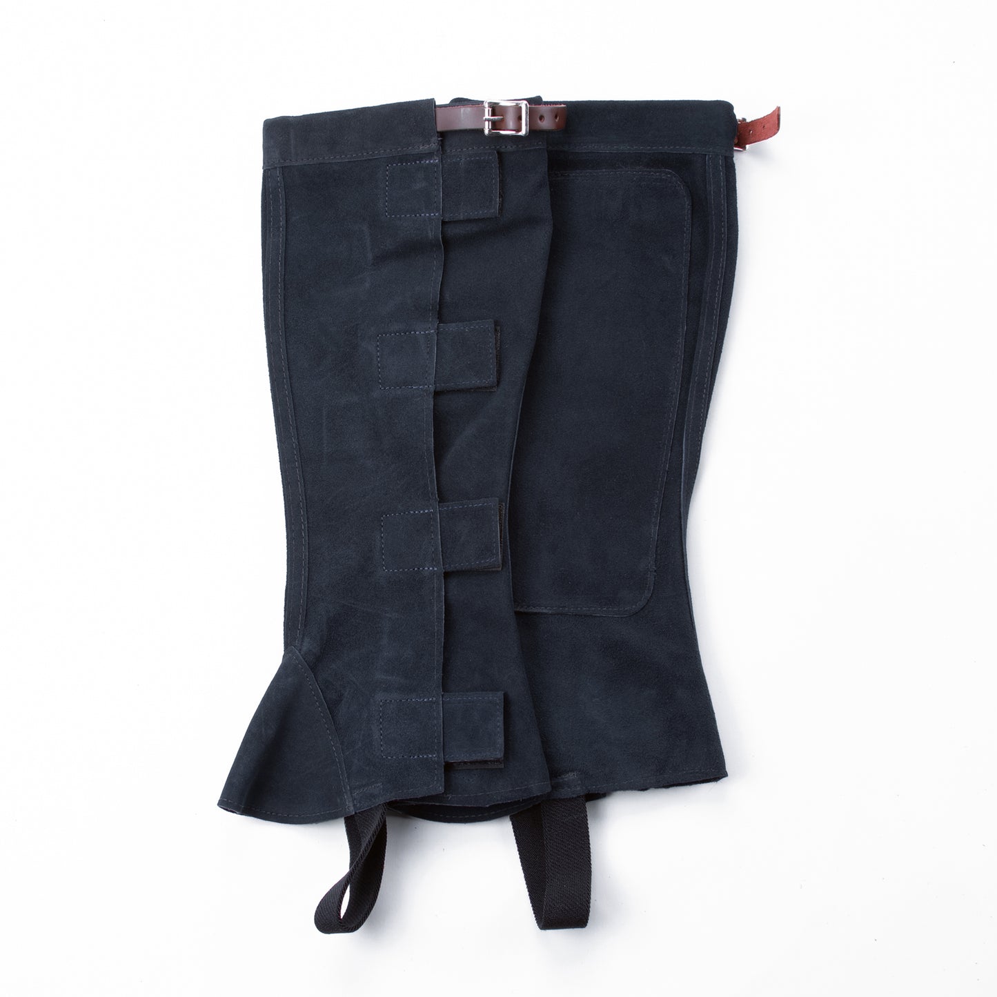 Half Chap - Navy Suede - Velcro & Buckle Closure with Brown Strap