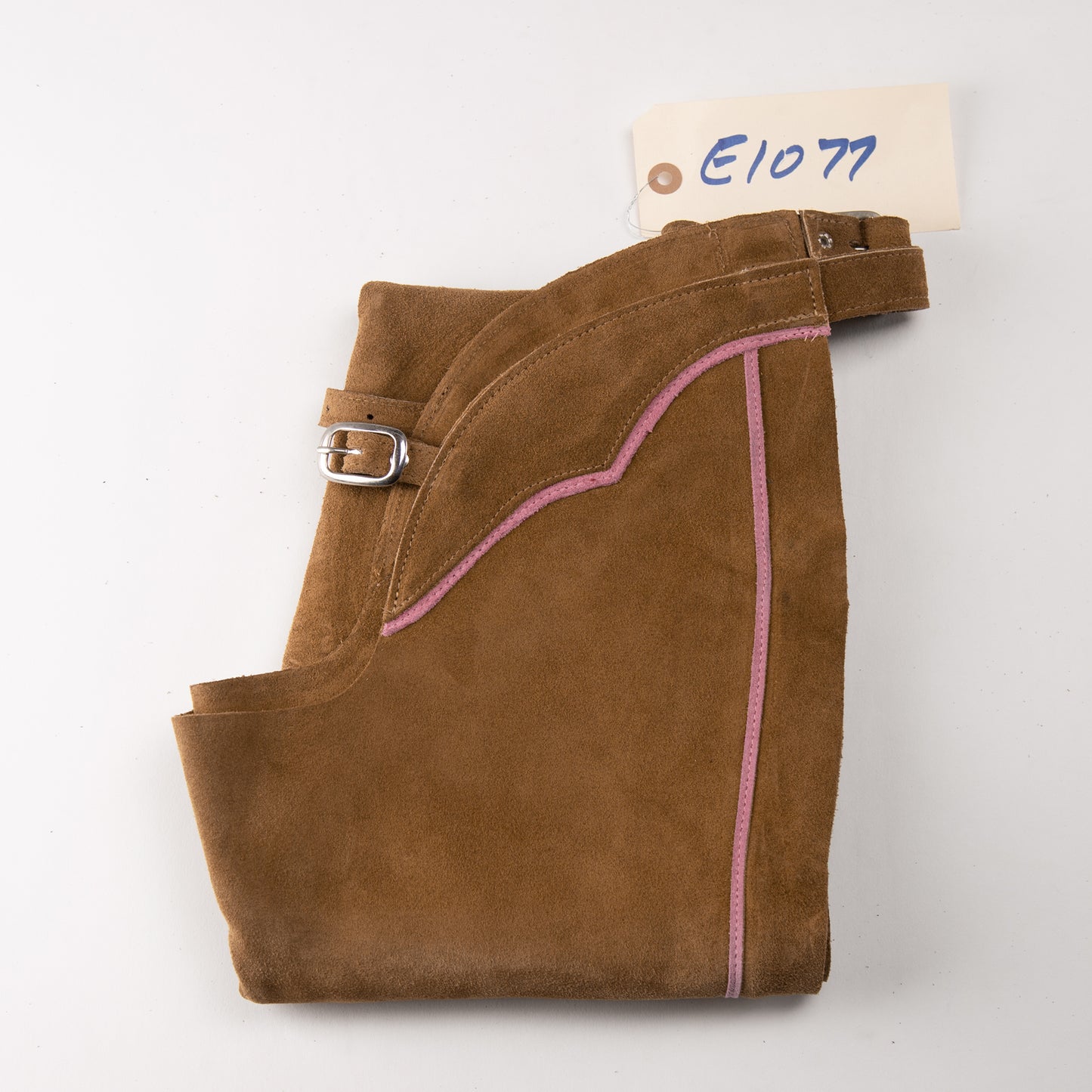 English Schooling Chaps - Toast Suede - Pink Stripe