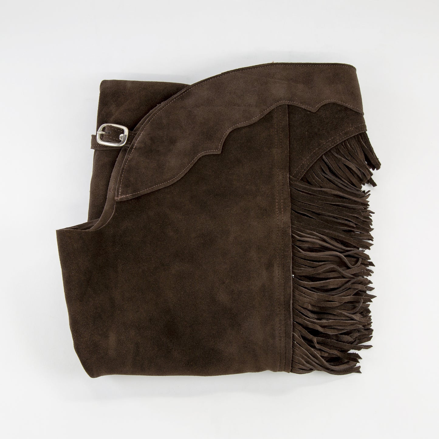 Western Equitation Chaps - Brown Suede - Fringe - Single Concho