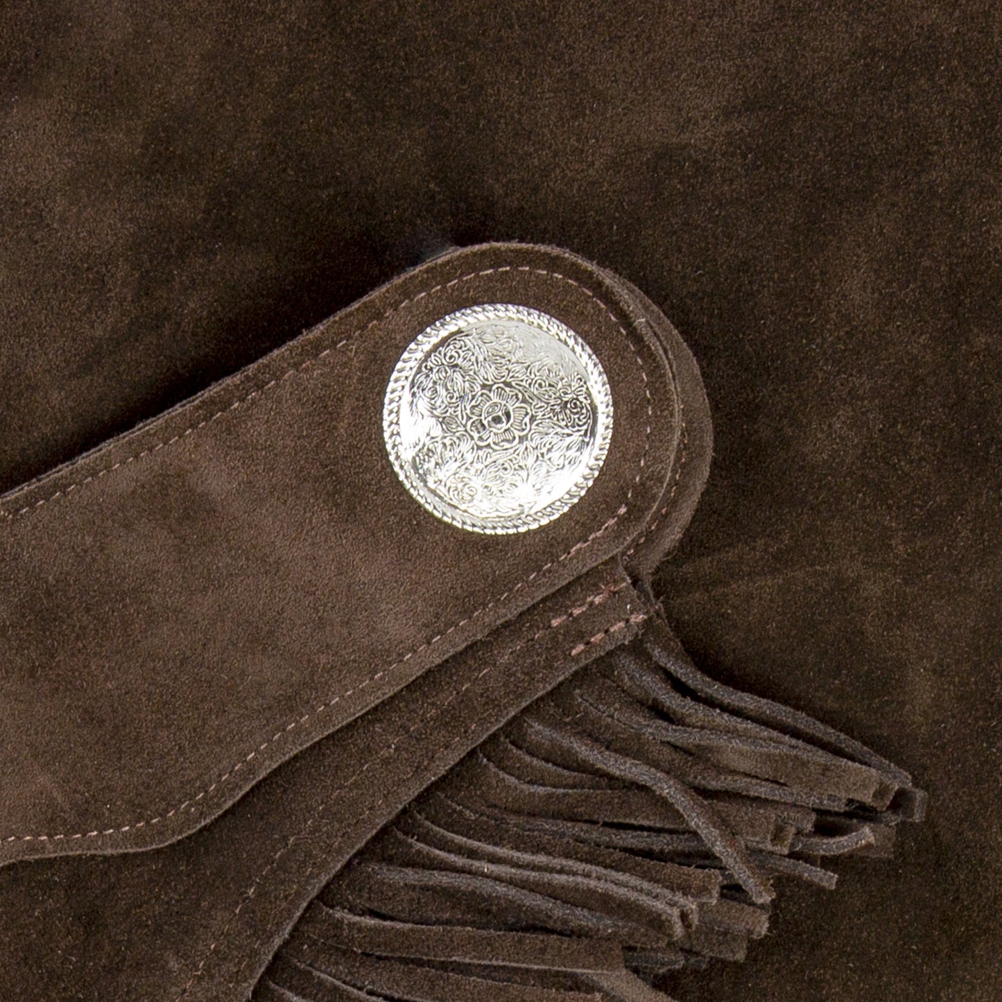 Western Equitation Chaps - Brown Suede - Fringe - Single Concho