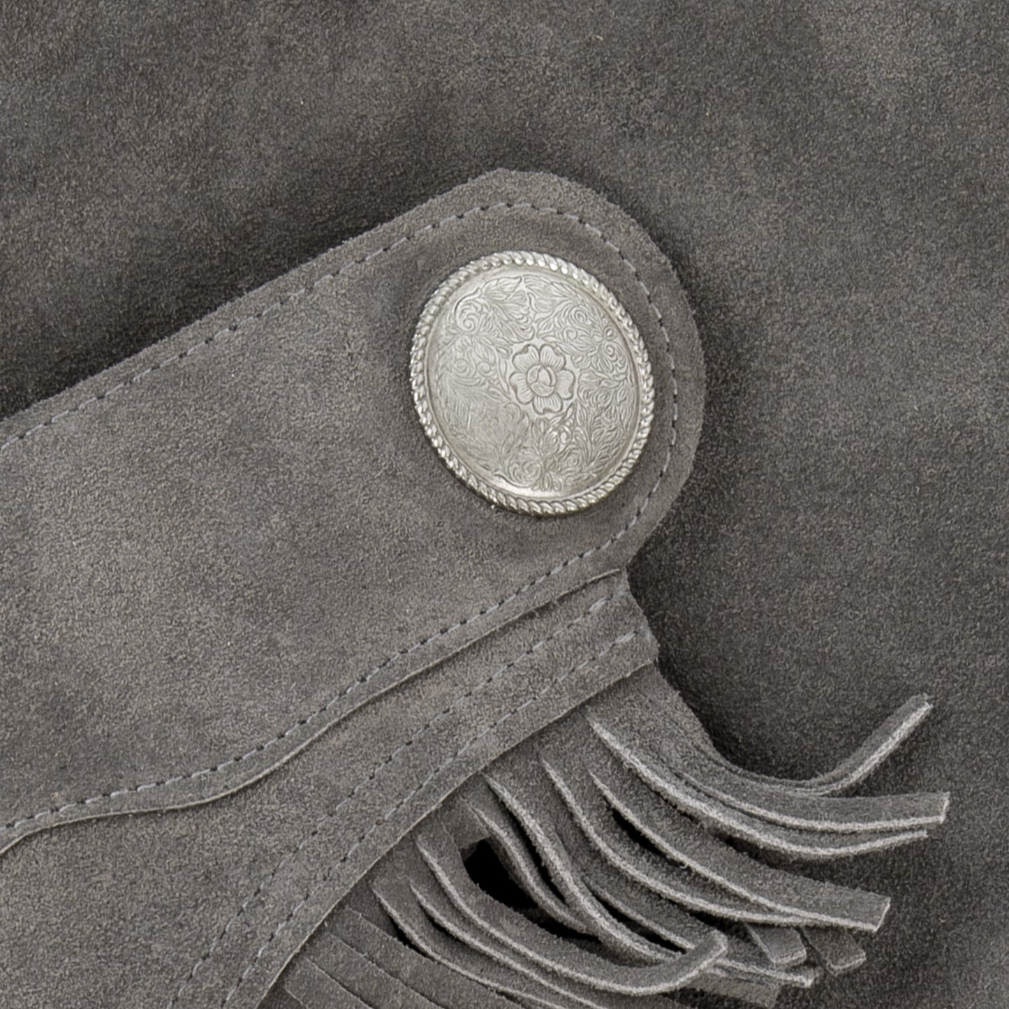 Western Equitation Chaps - Grey Suede - Fringe - Single Concho