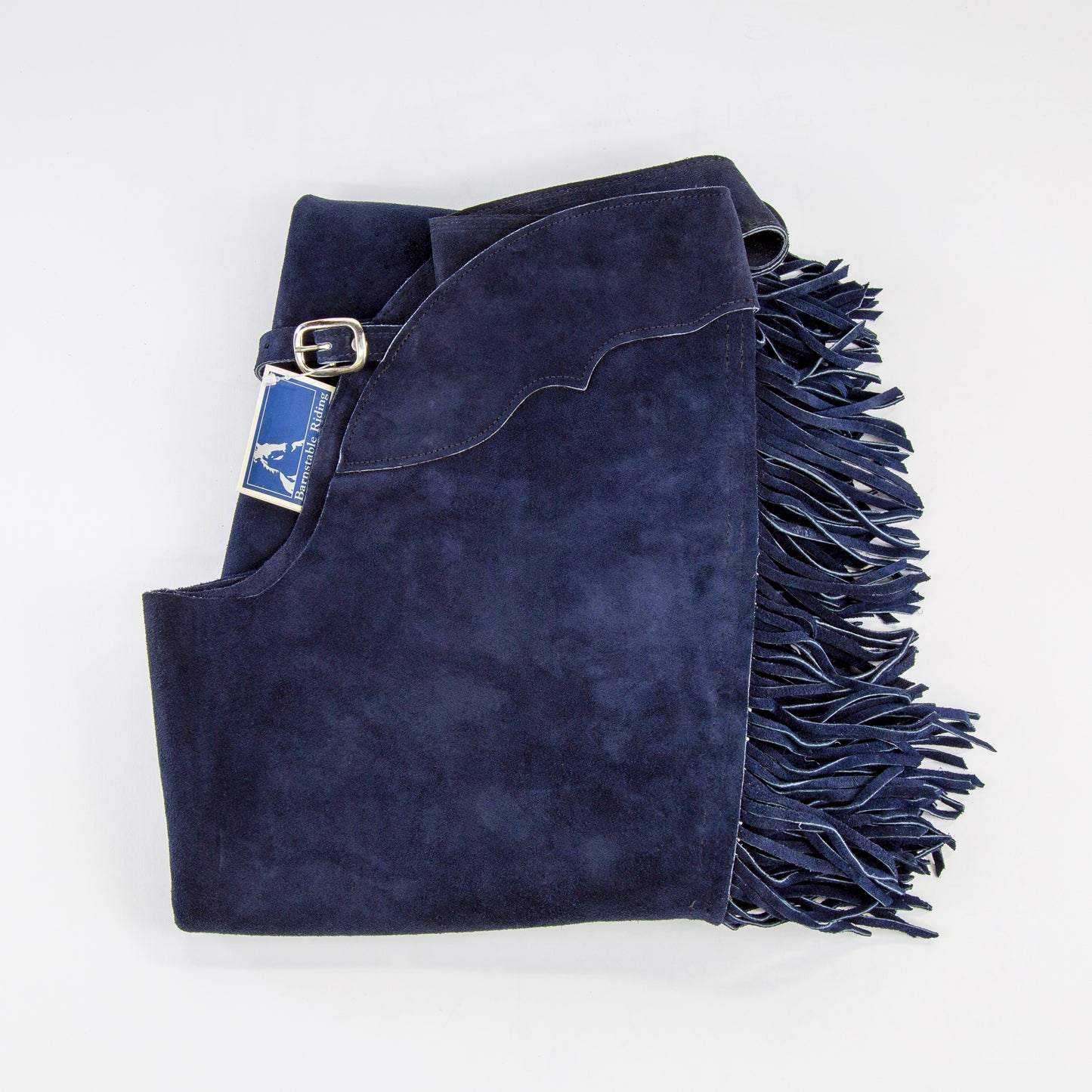 Western Equitation Chaps - Navy Suede - Fringe - Double Concho