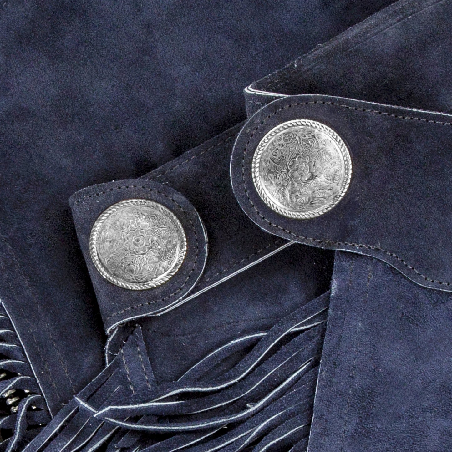 Western Equitation Chaps - Navy Suede - Fringe - Double Concho