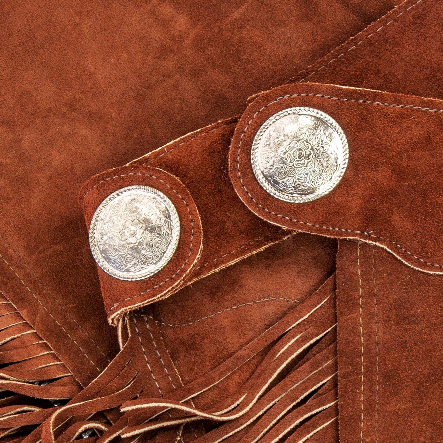 Western Equitation Chaps - Rust Suede - Fringe - Double Concho