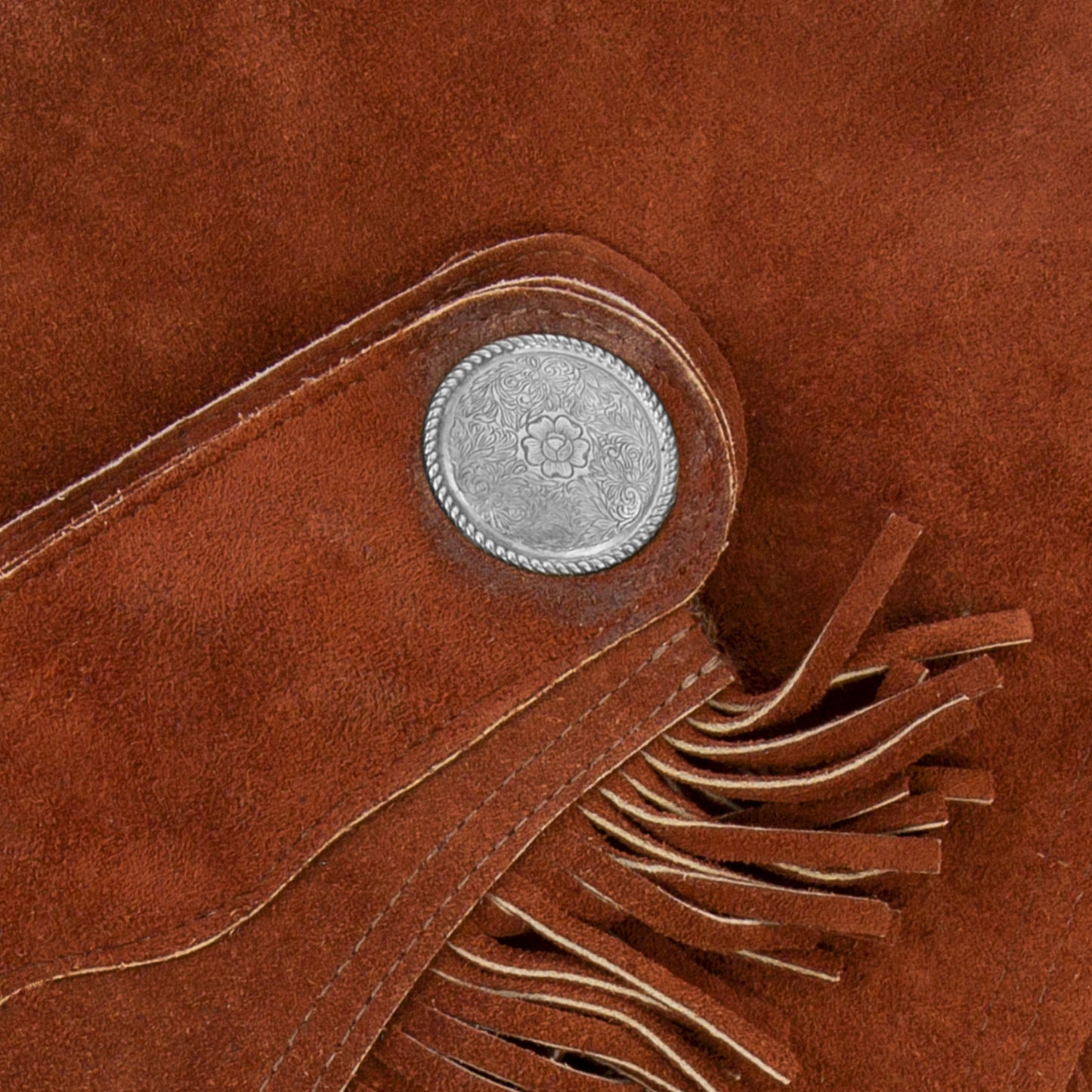 Western Equitation Chaps - Rust Suede - Fringe - Single Concho