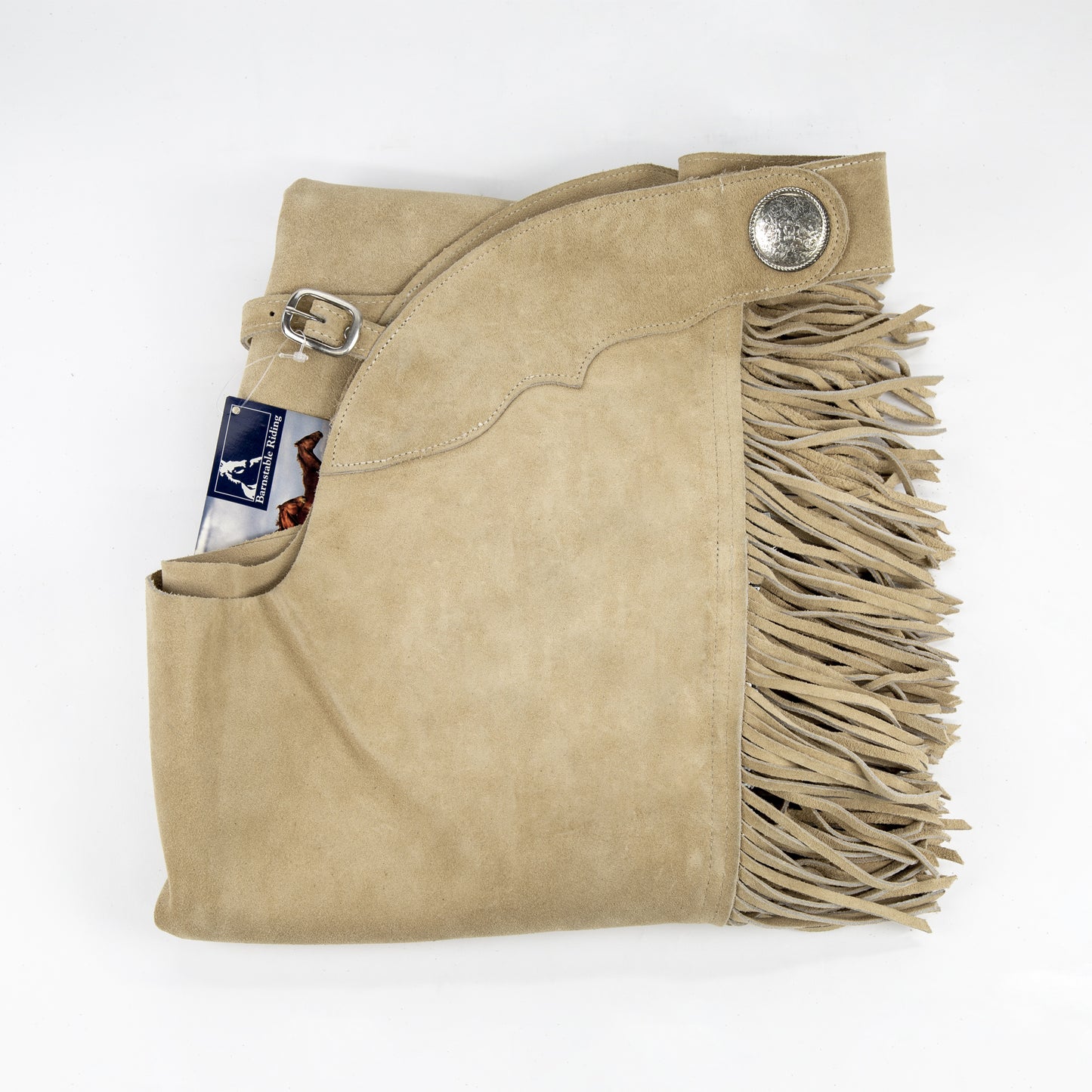 Western Equitation Chaps - Sand Suede - Fringe - Double Concho