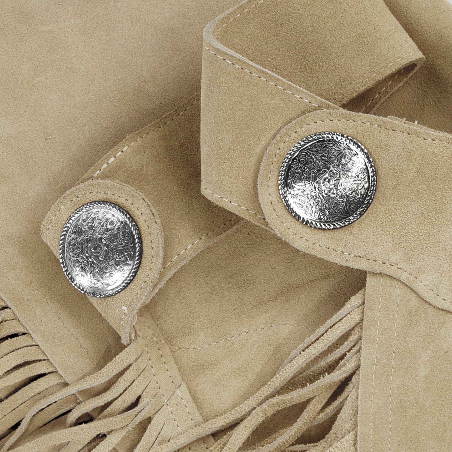 Western Equitation Chaps - Sand Suede - Fringe - Double Concho