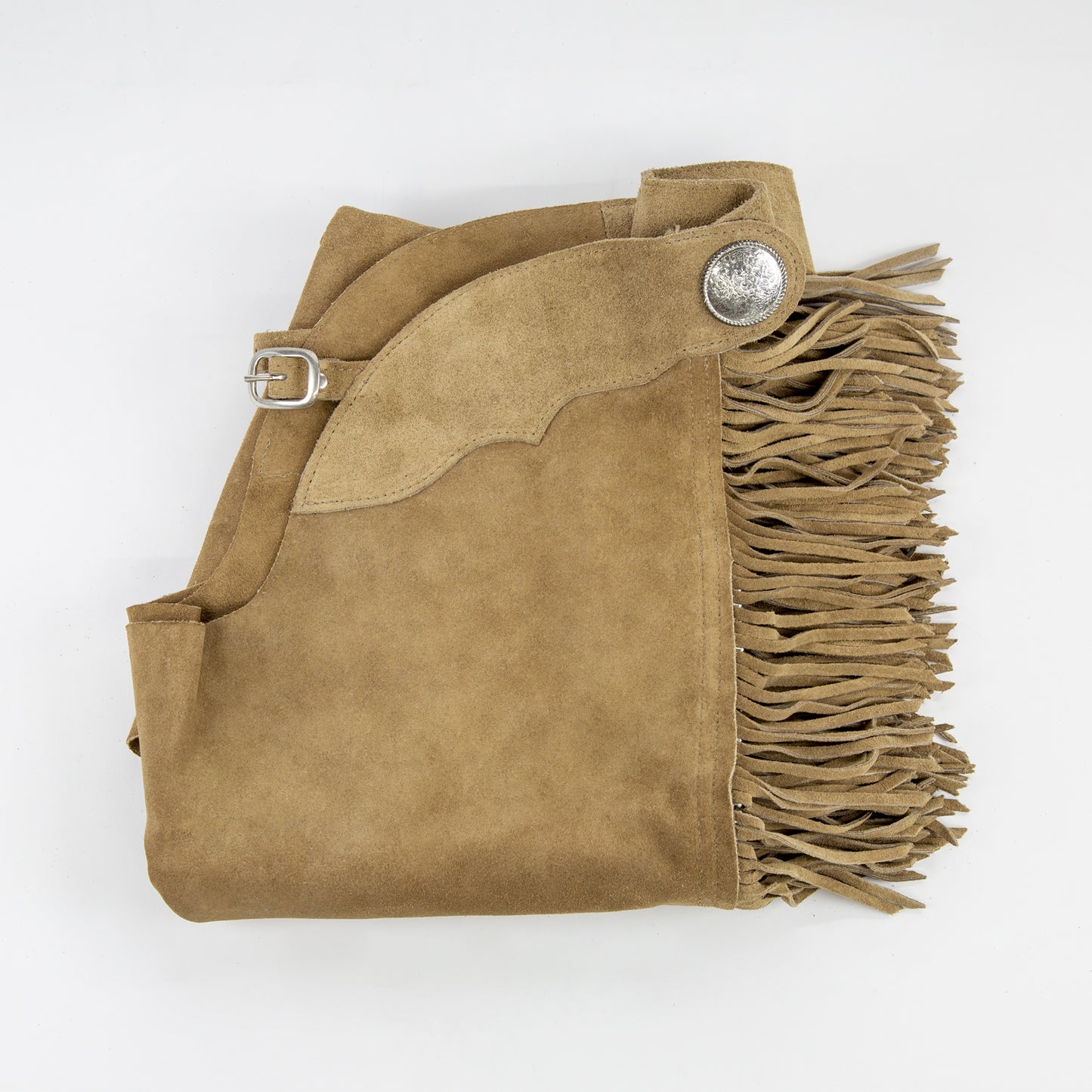 Western Equitation Chaps - Taupe Suede - Fringe - Double Concho
