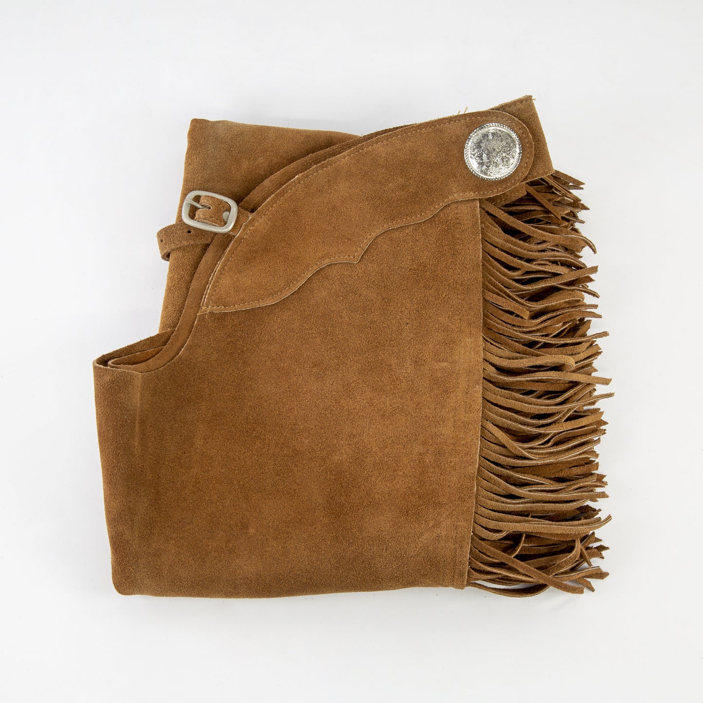Western Equitation Chaps - Toast Suede - Fringe - Double Concho