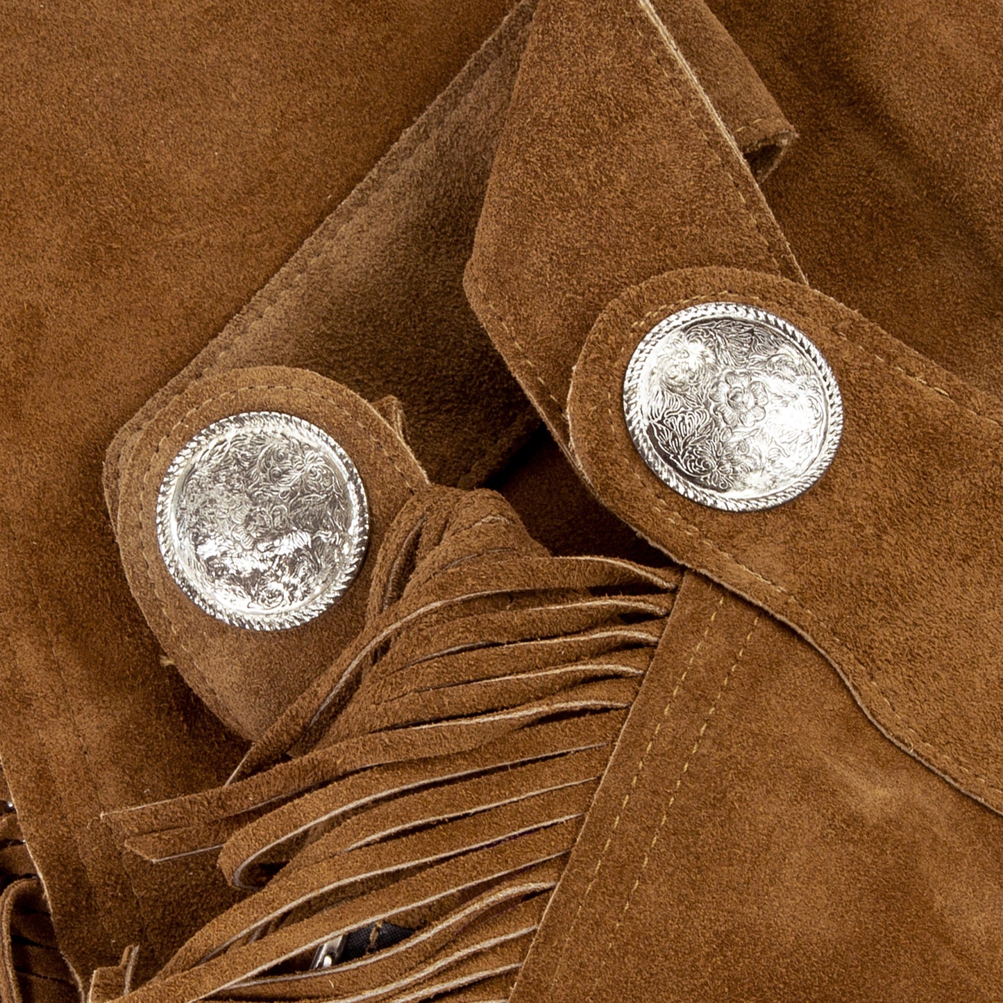 Western Equitation Chaps - Toast Suede - Fringe - Double Concho