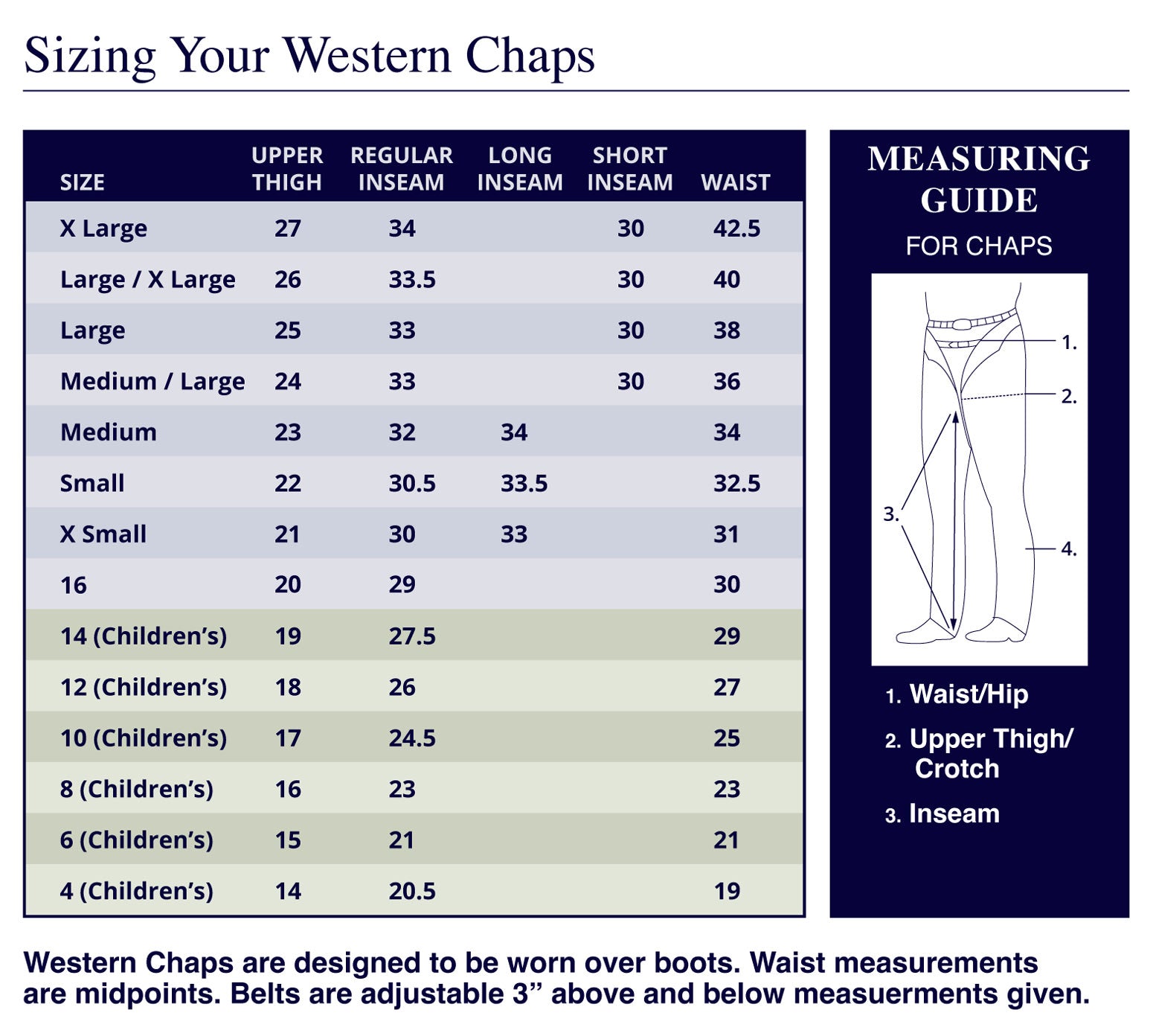 Western Chaps Size Guide Barnstable Riding