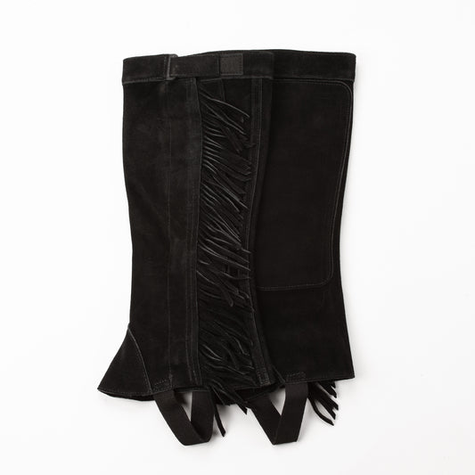 Half Chap - Fringe - Black Suede - Velcro Closure