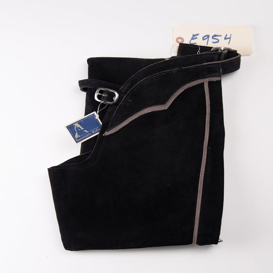 English Schooling Chaps - Black Suede - Grey Stripe