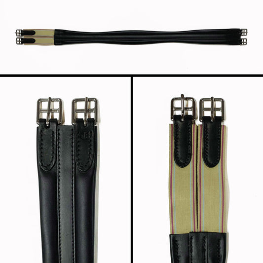 English Contour Girth - Black - Tan Elastic
