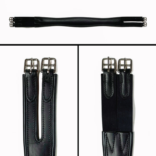 English Split End Girth - Black - Black Elastic