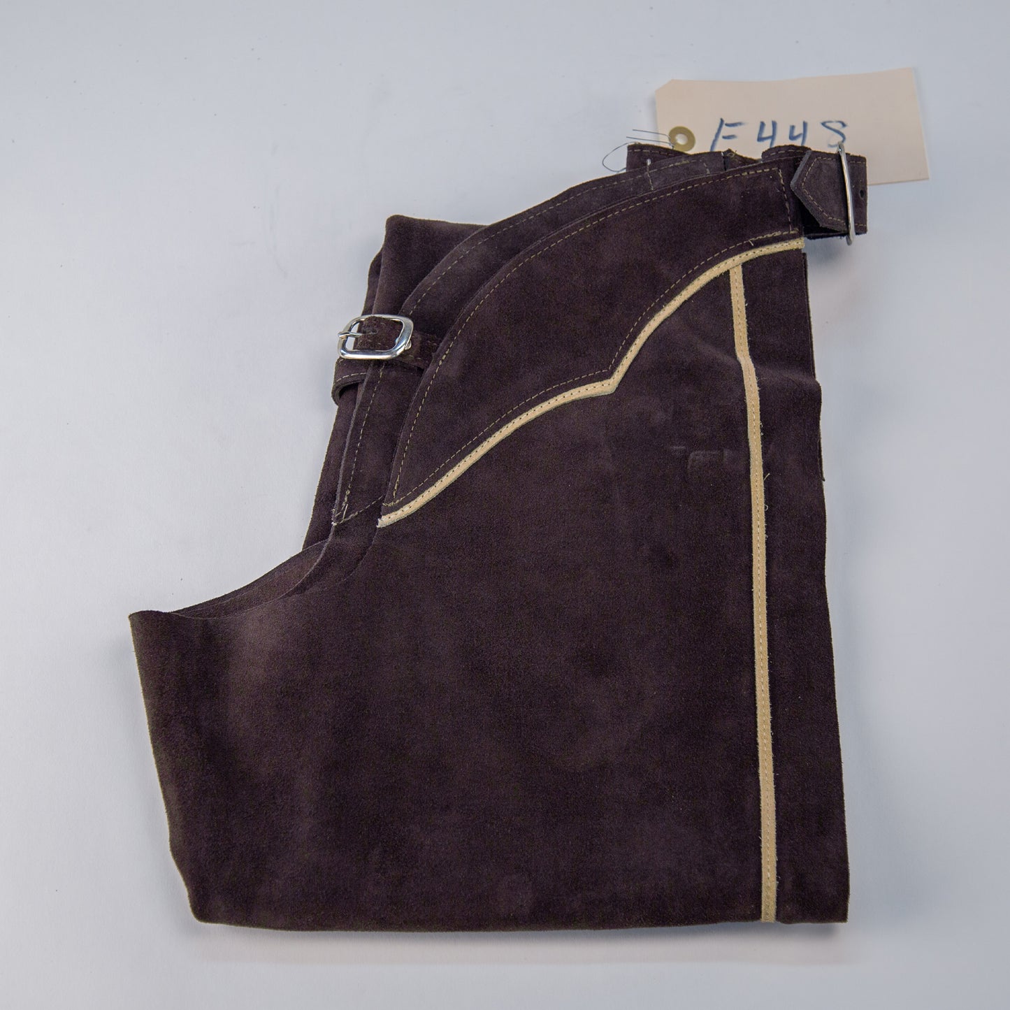 English Schooling Chaps - Brown Suede - Sand Stripe