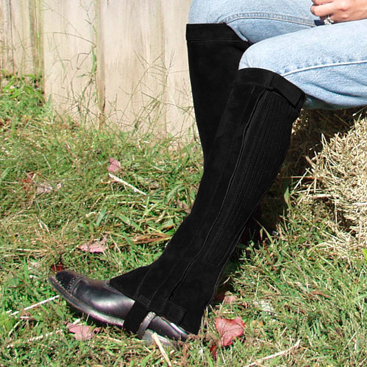 Half Chap - Black Suede - Elastic with Zipper Closure