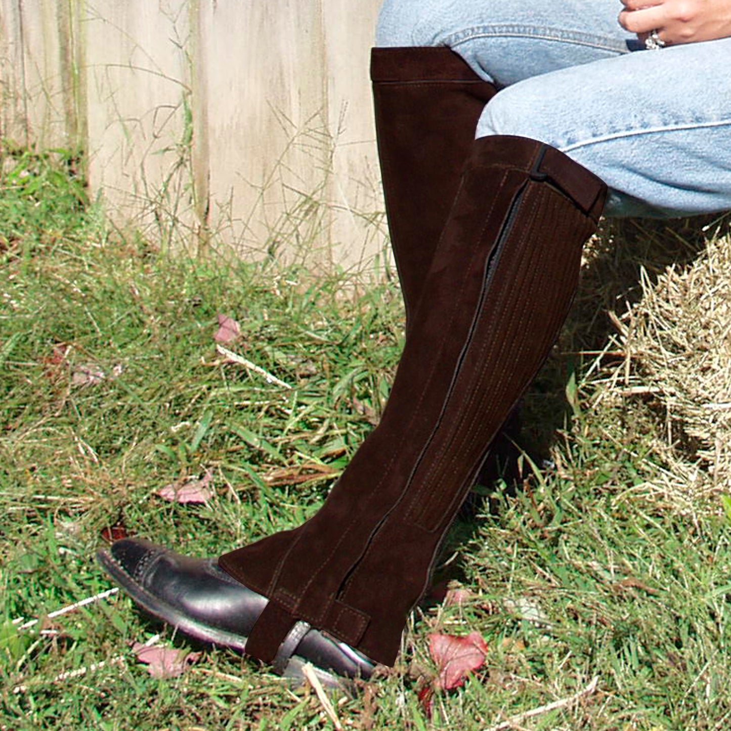 Half Chap - Brown Suede - Elastic with Zipper Closure