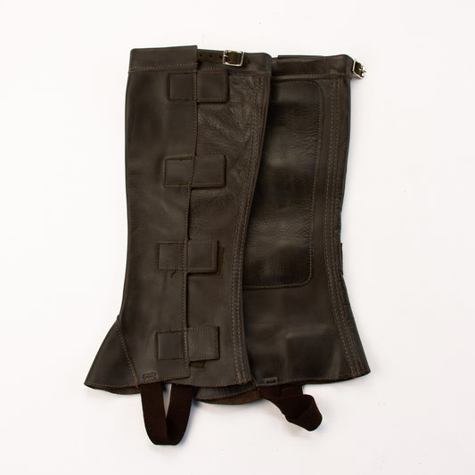 Half Chap - Brown Top Grain Leather - Velcro & Buckle Closure with Brown Strap
