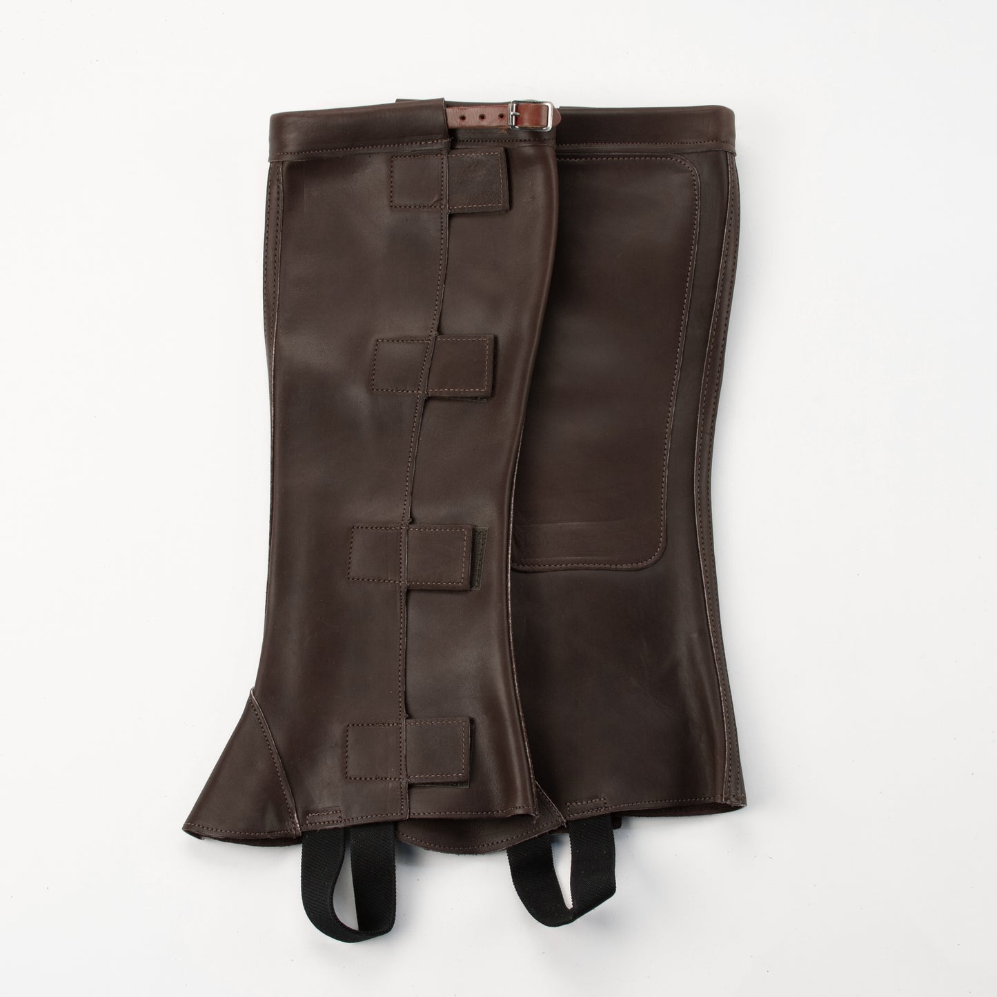 Half Chaps - Brown Top Grain Leather - Velcro & Buckle Closure with Orange Strap